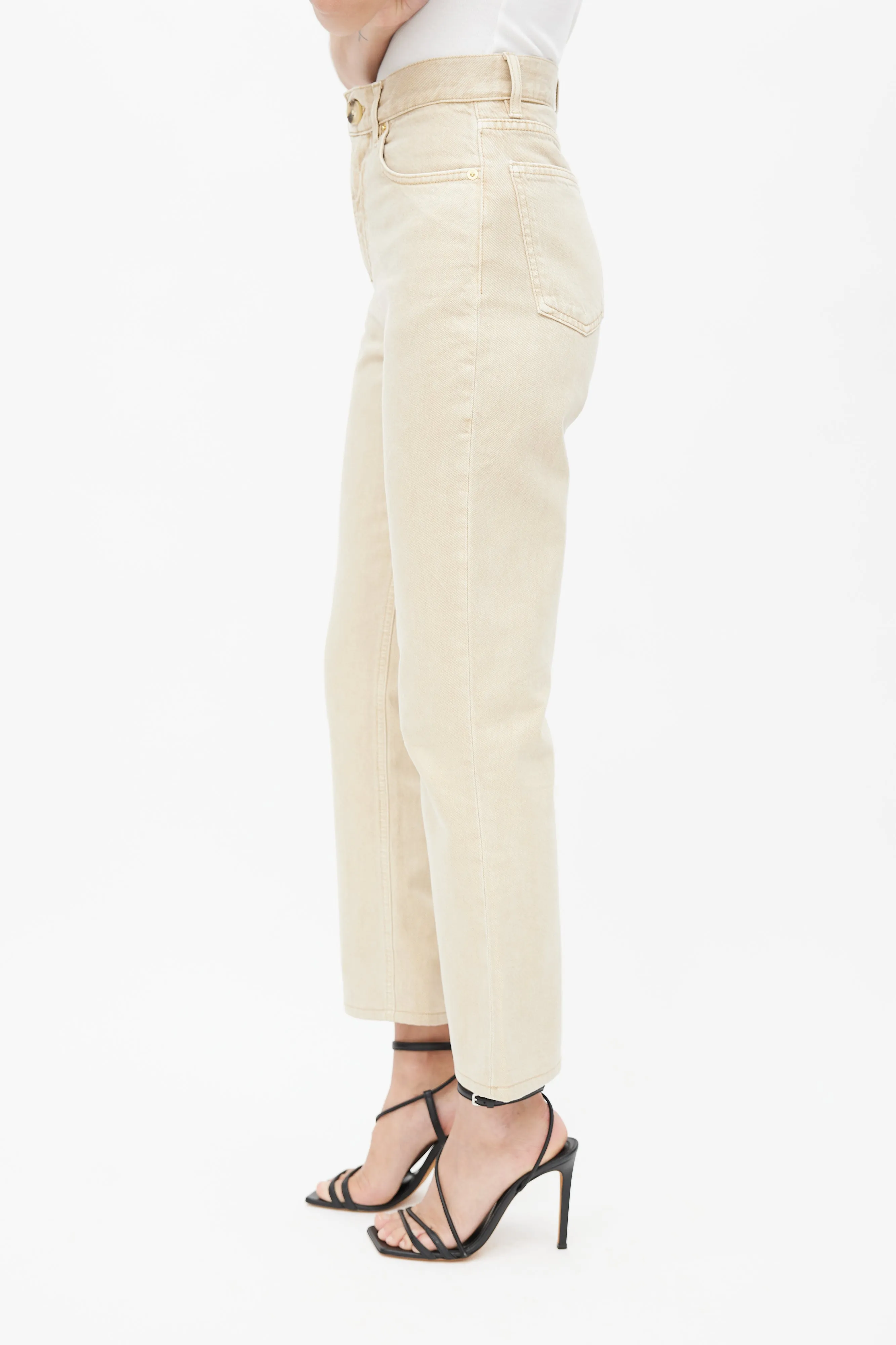 Beige Stonewash Slim Denim Jeans