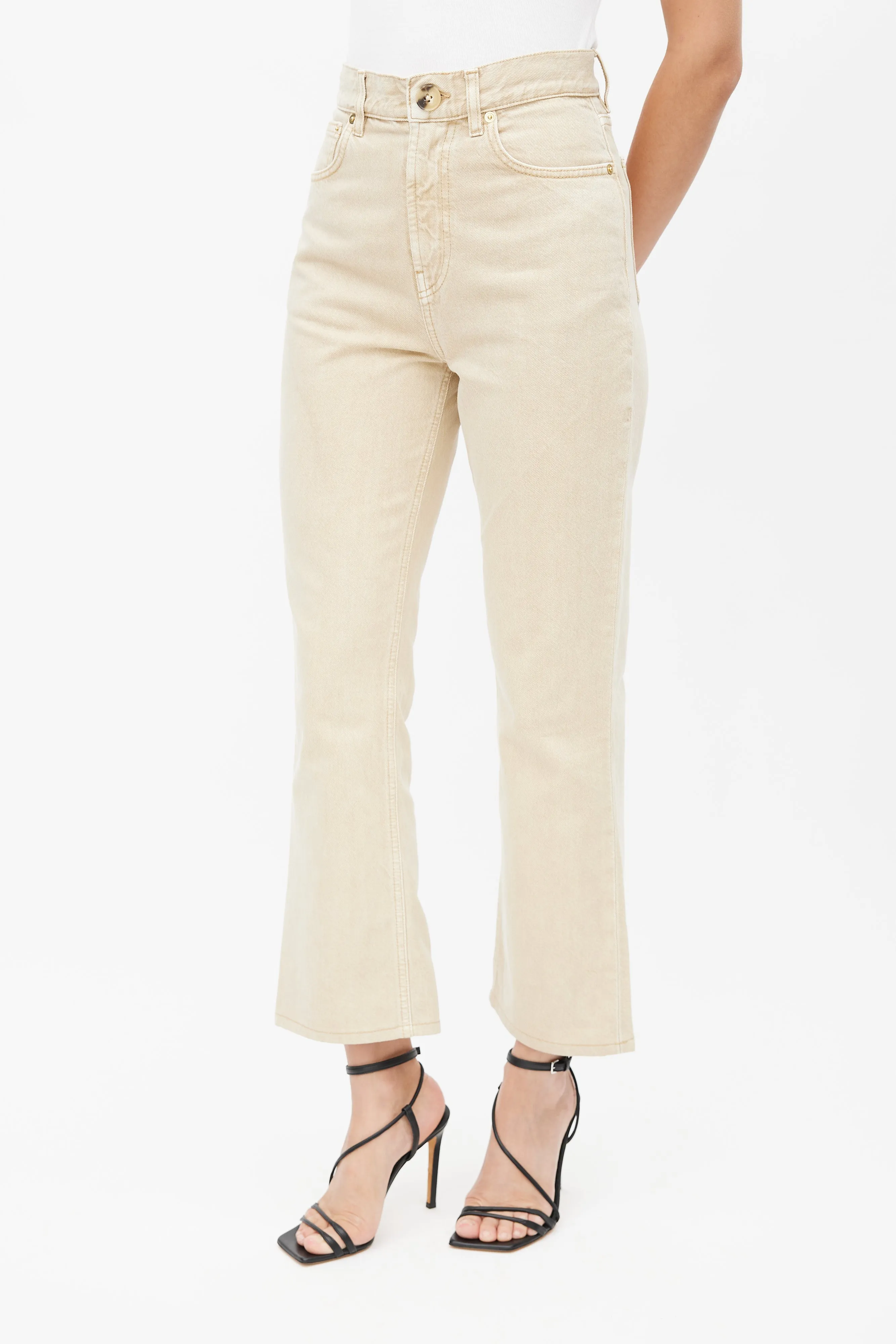 Beige Stonewash Slim Denim Jeans
