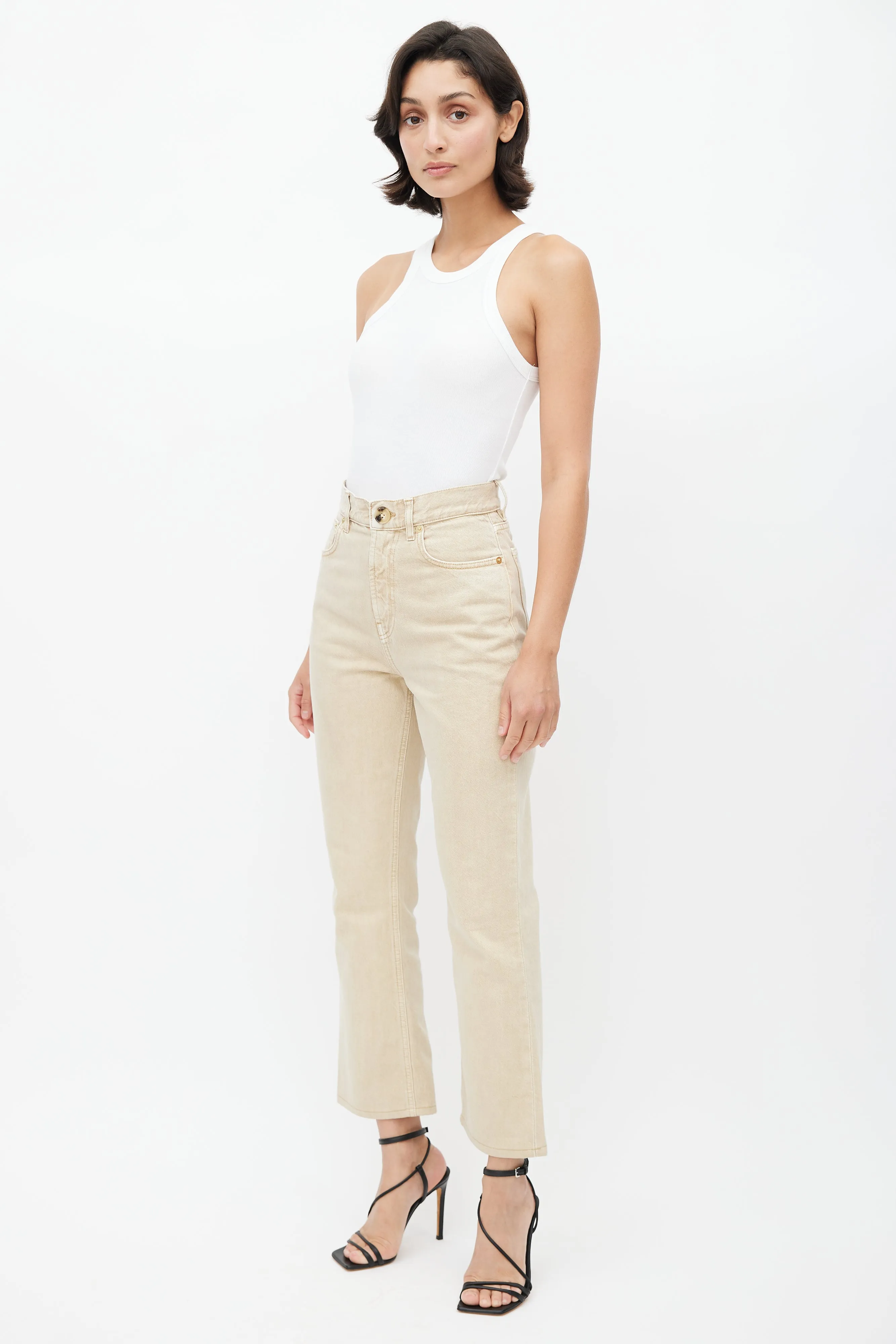Beige Stonewash Slim Denim Jeans
