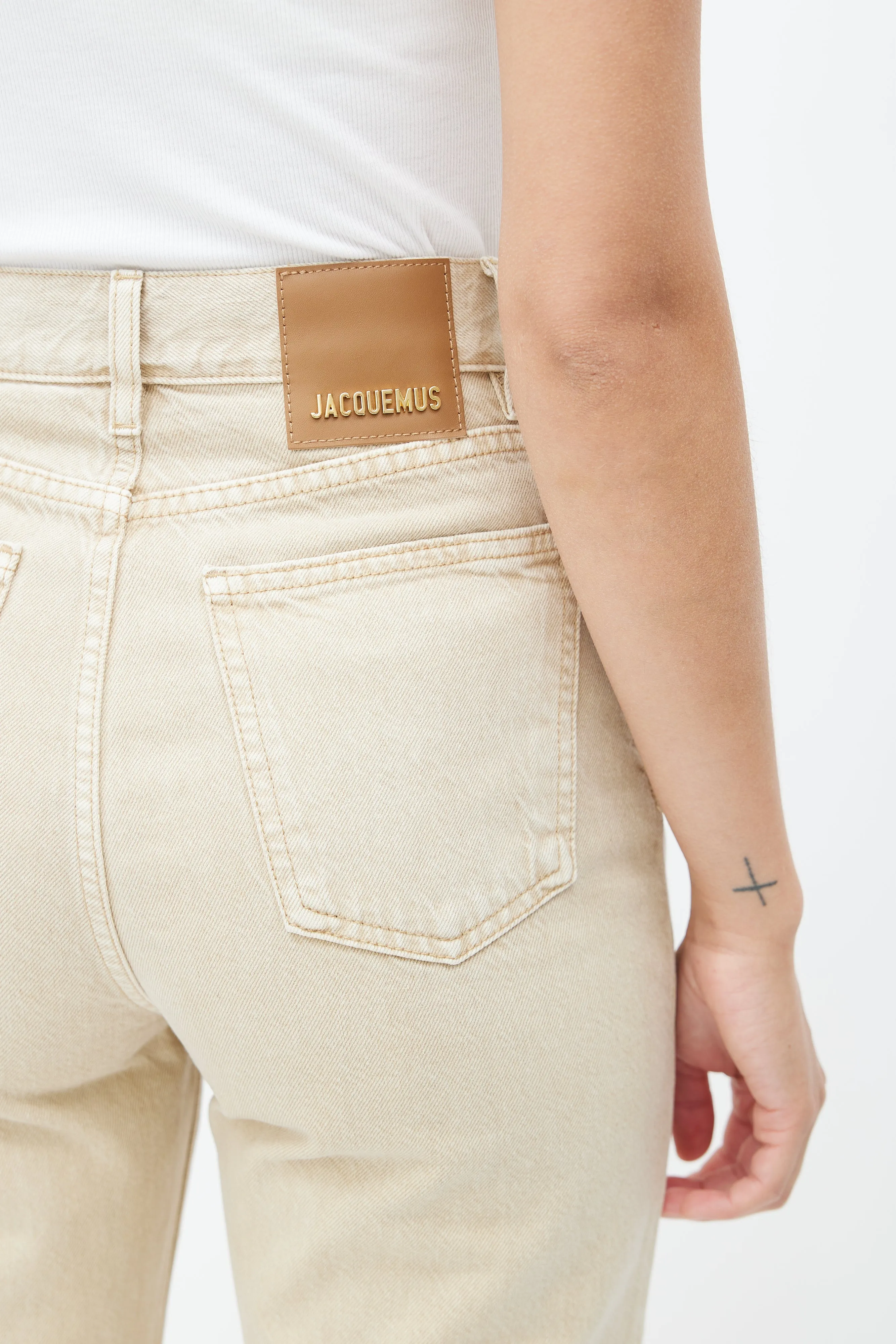 Beige Stonewash Slim Denim Jeans