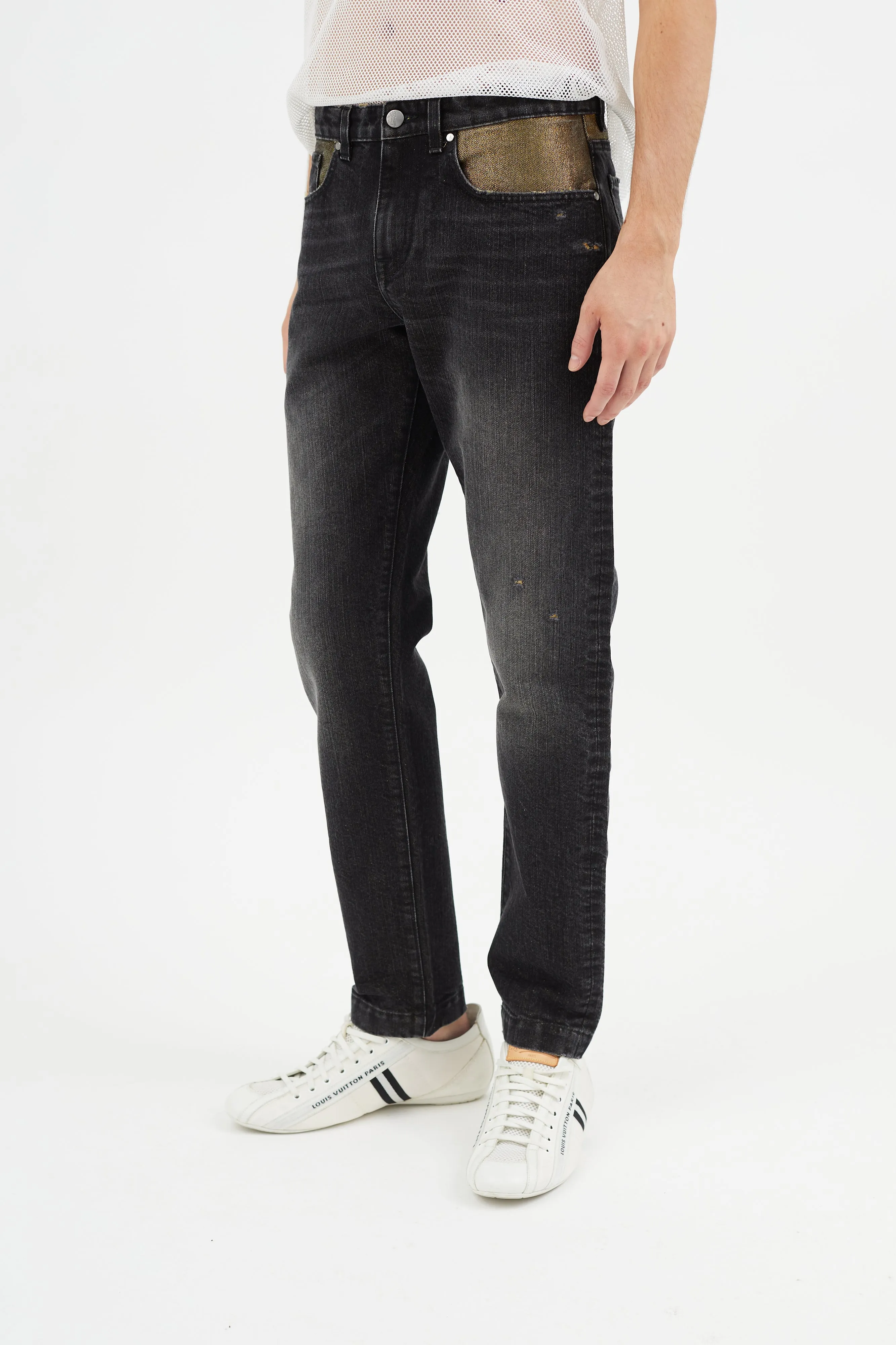 Black & Gold Metallic Slim Jeans