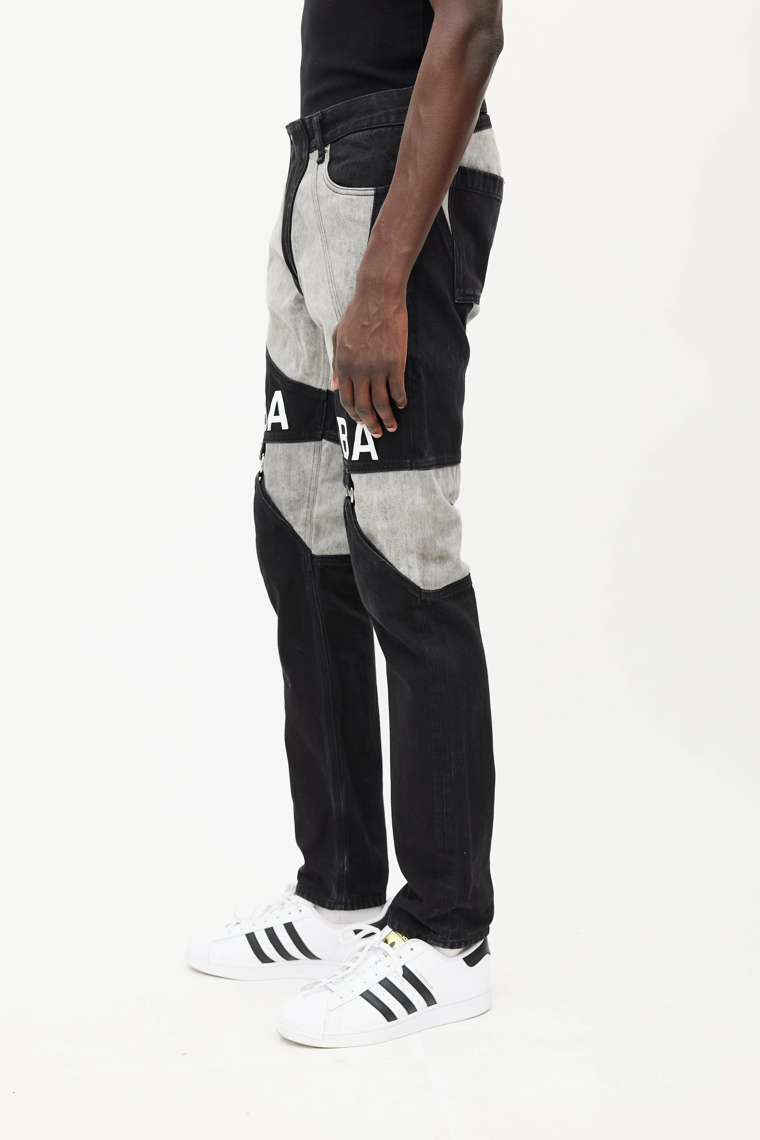 Black & Grey Panelled Logo Jeans