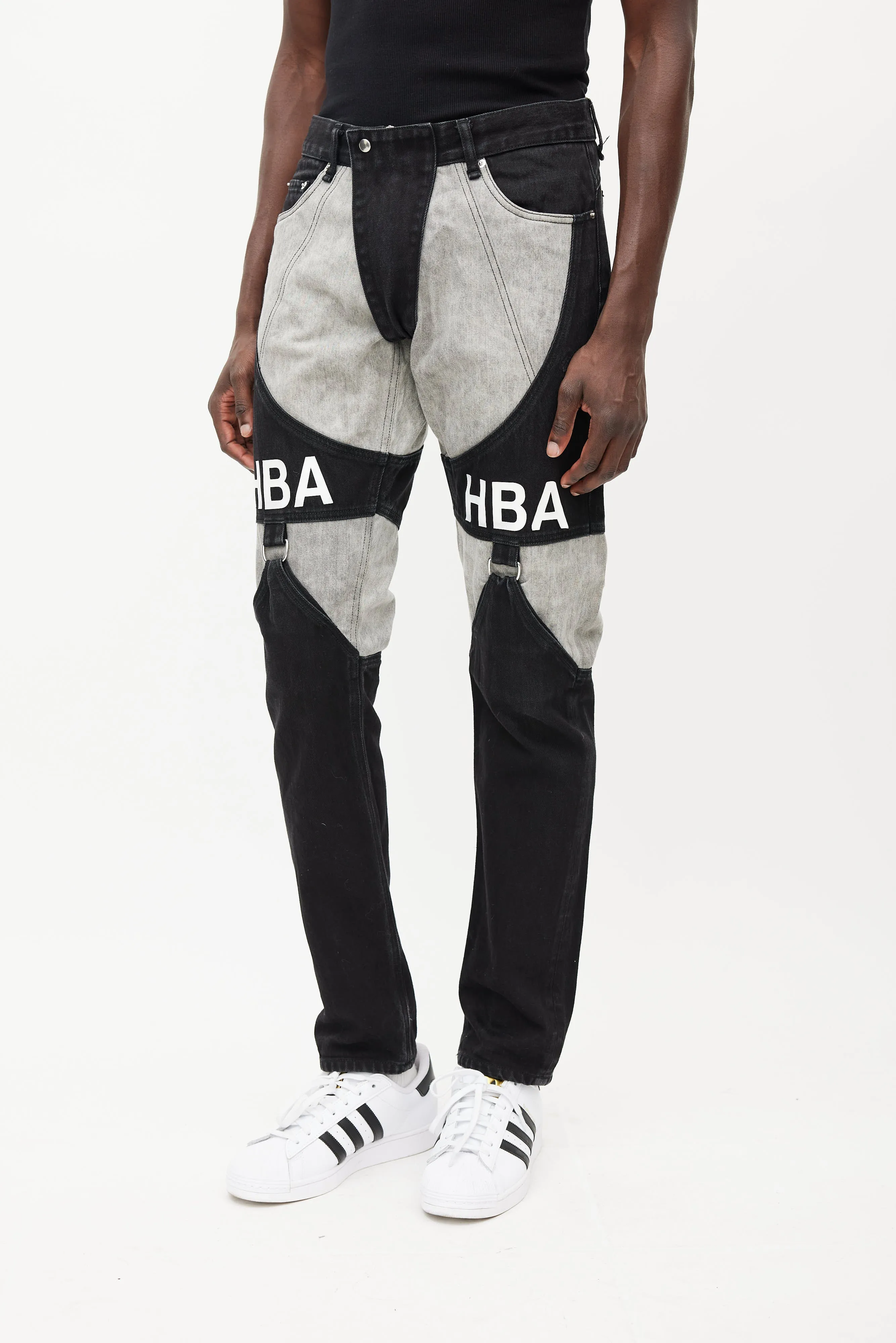 Black & Grey Panelled Logo Jeans
