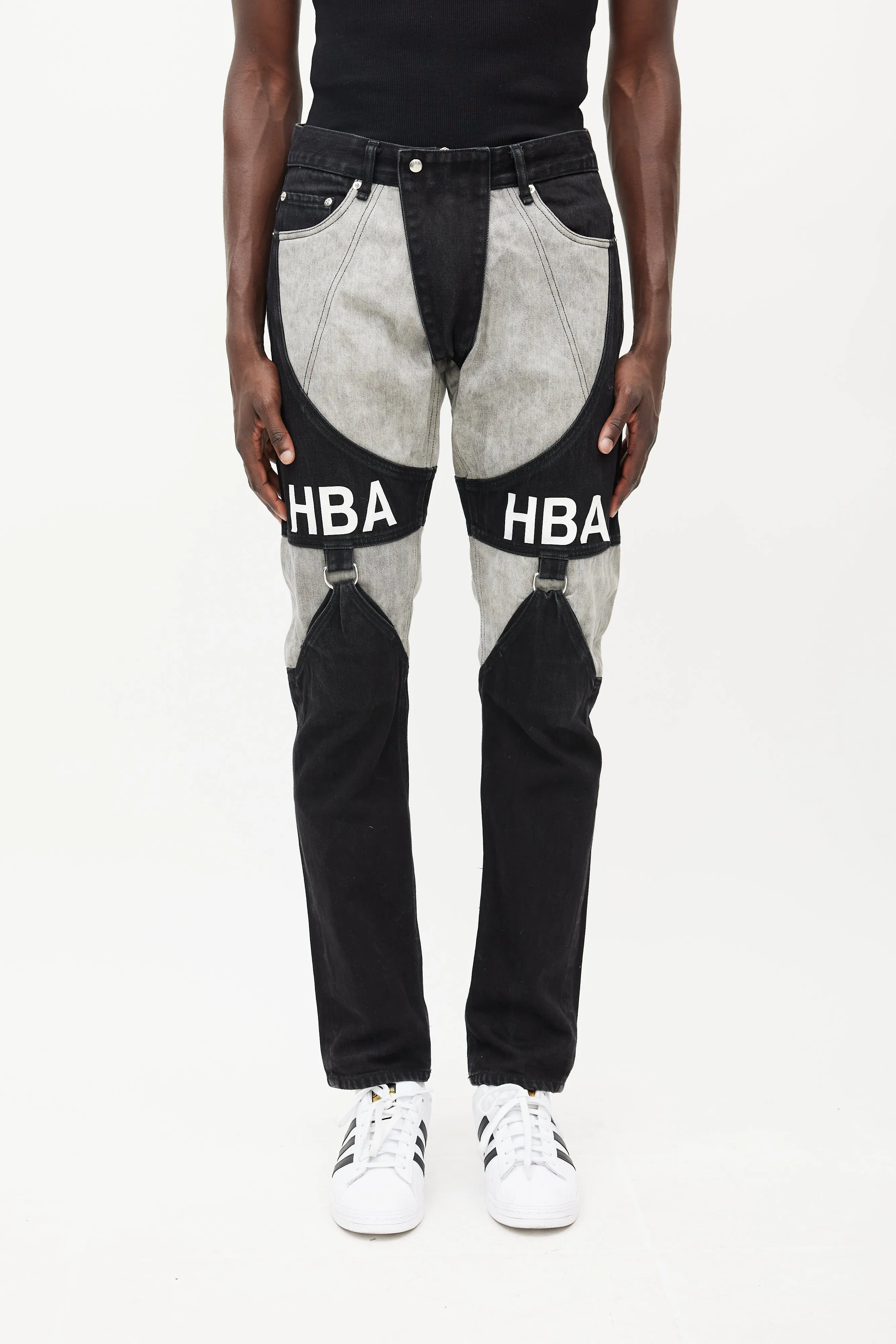 Black & Grey Panelled Logo Jeans