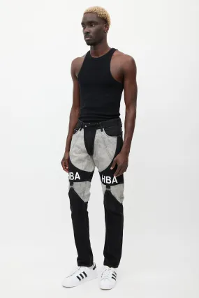 Black & Grey Panelled Logo Jeans