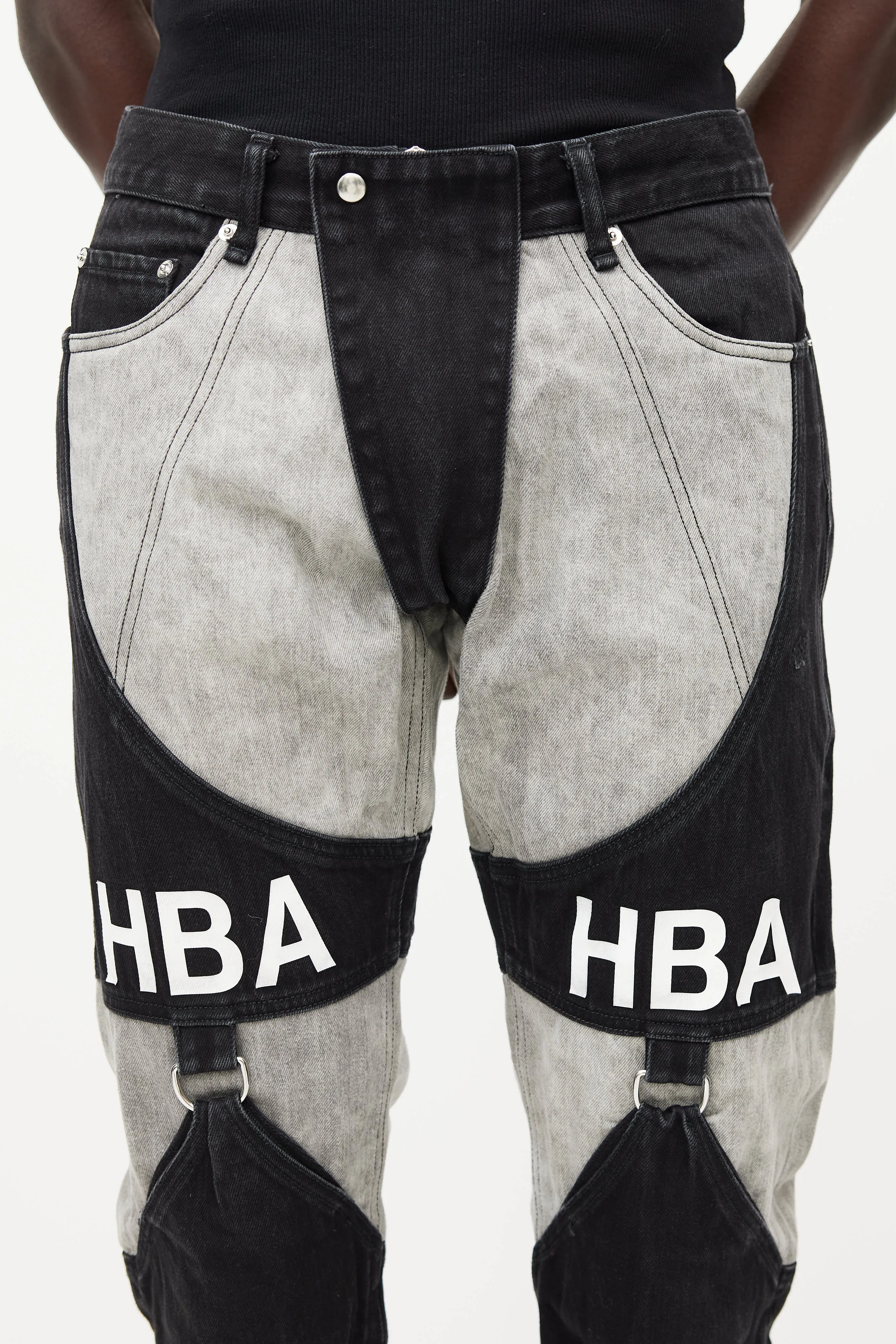 Black & Grey Panelled Logo Jeans