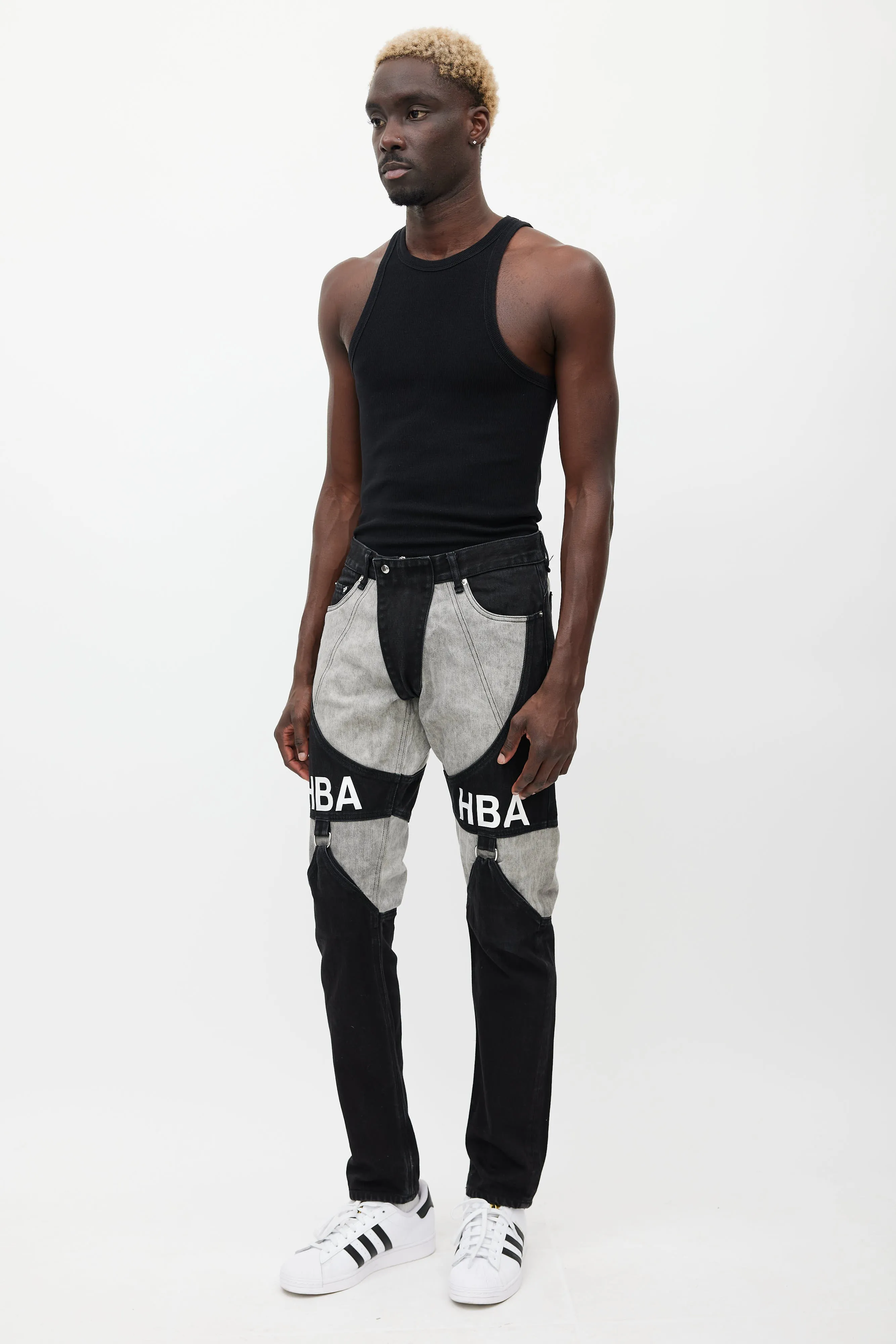 Black & Grey Panelled Logo Jeans