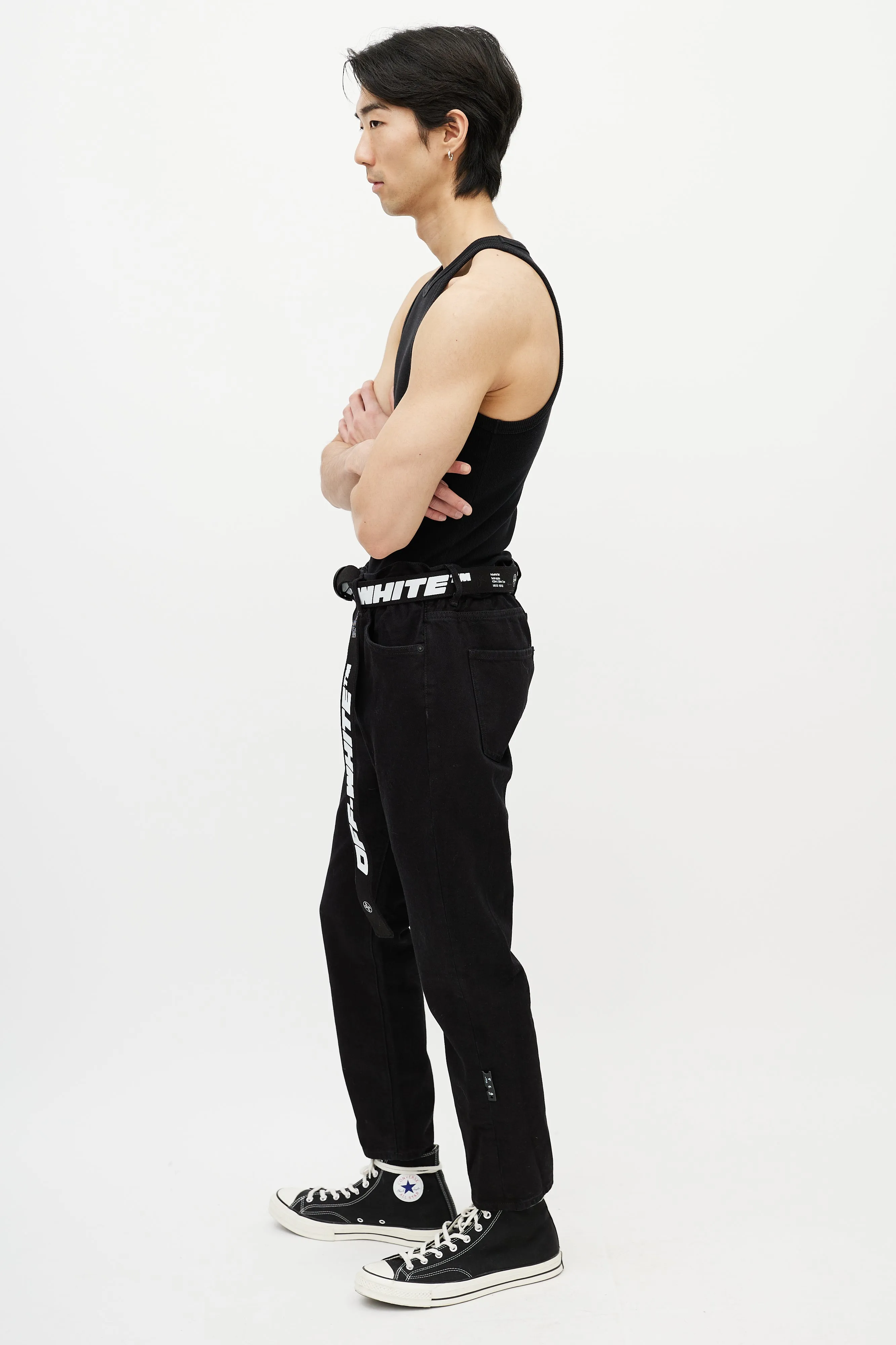 Black & White Belted Slim Jeans