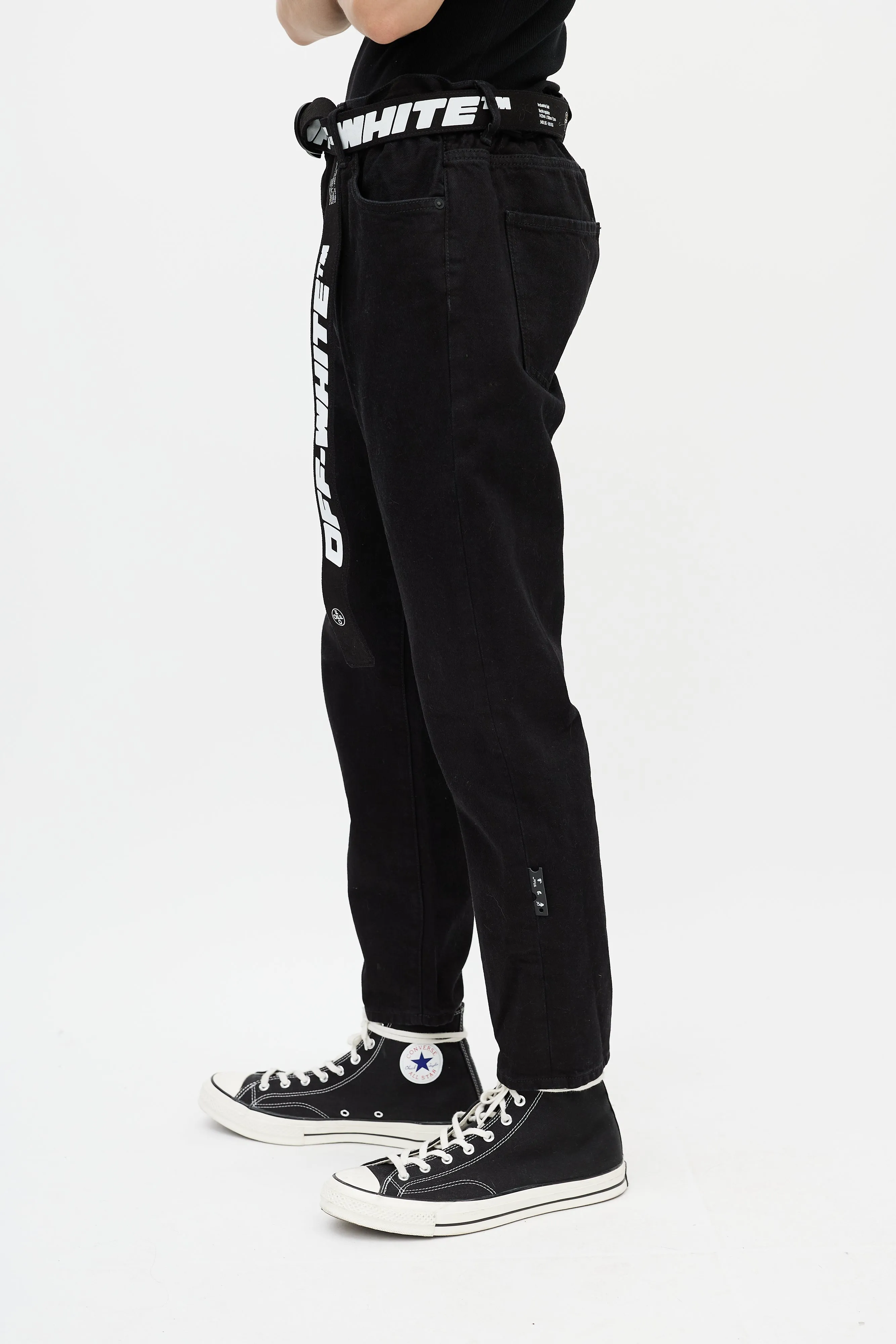 Black & White Belted Slim Jeans