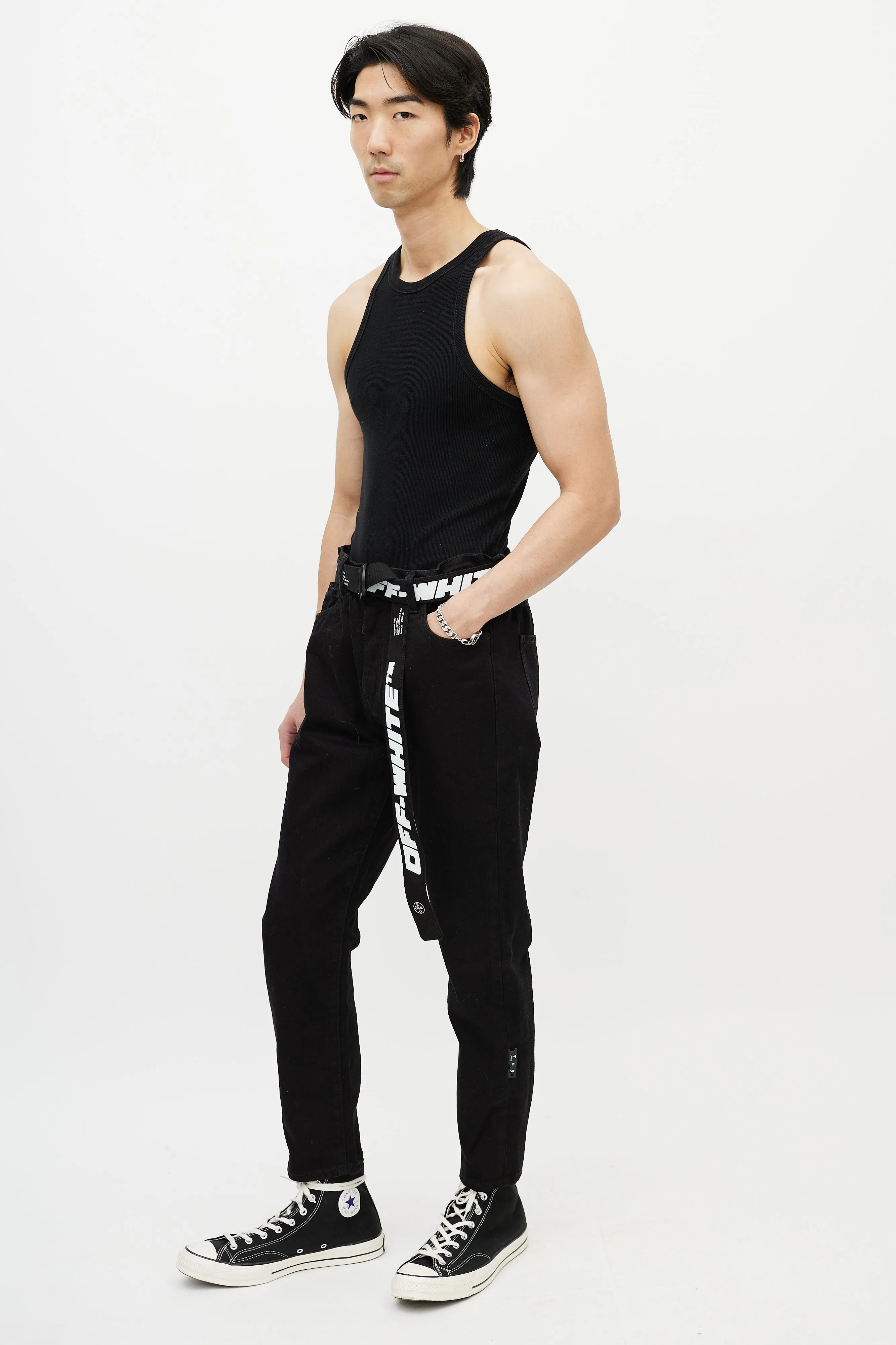 Black & White Belted Slim Jeans