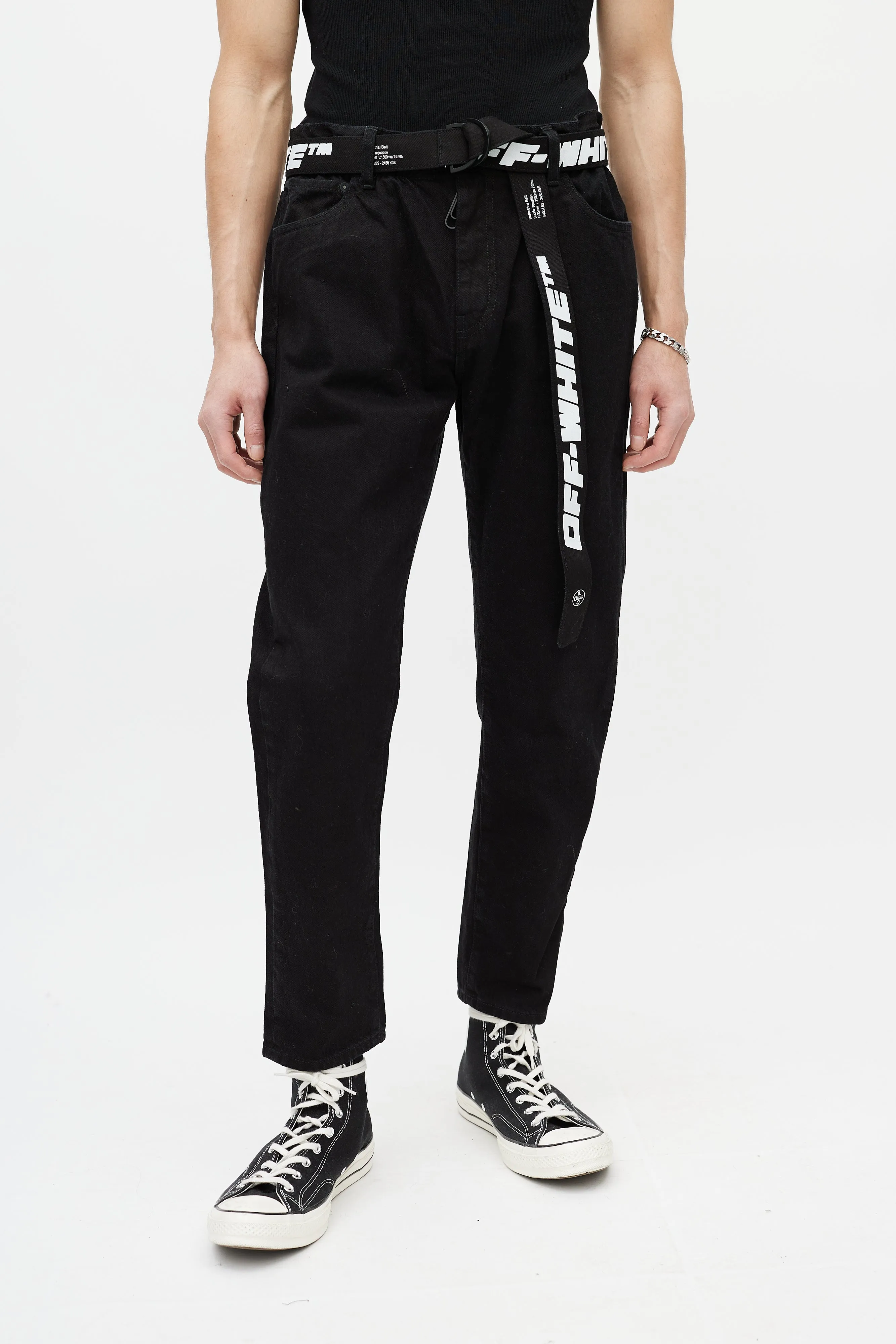 Black & White Belted Slim Jeans