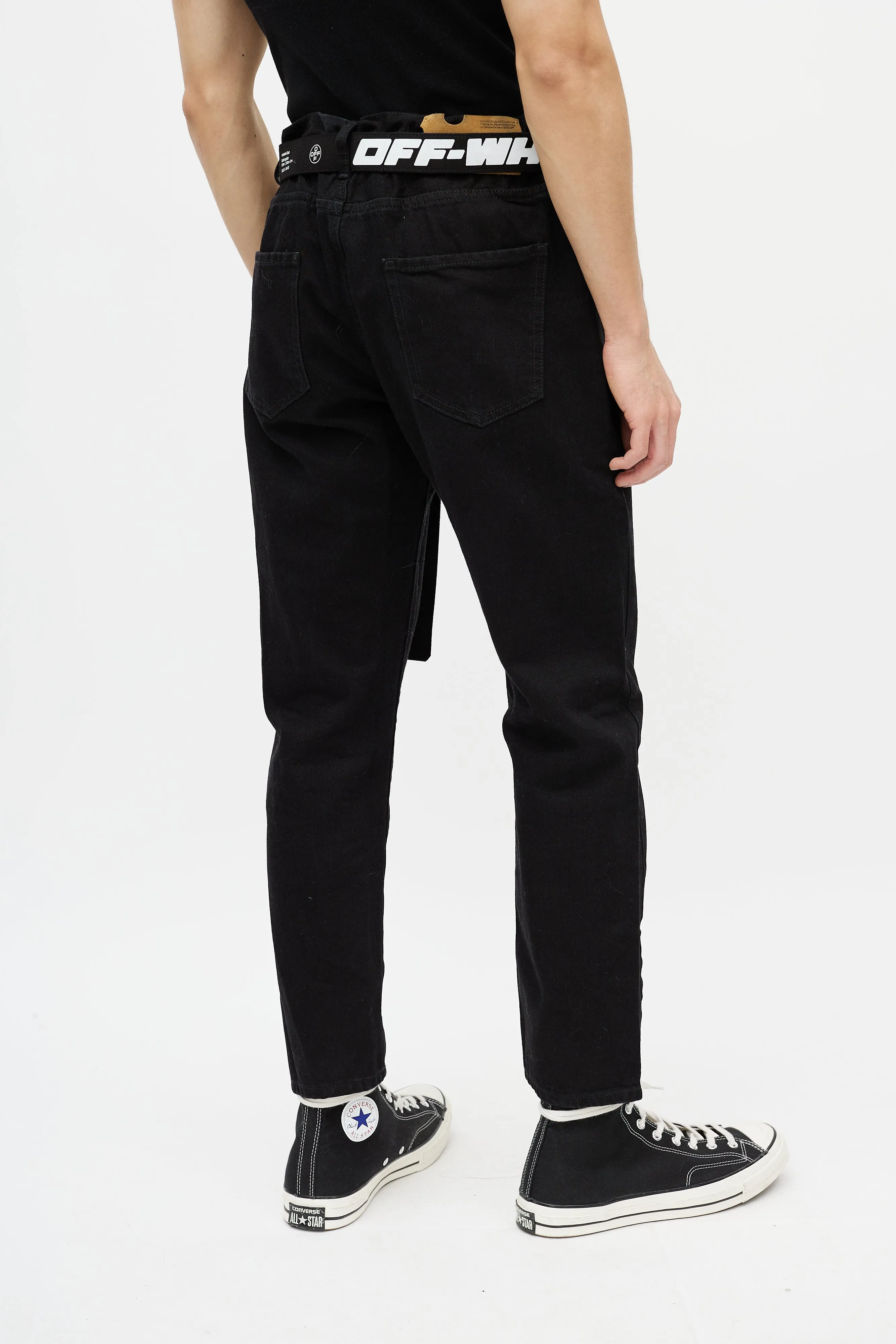 Black & White Belted Slim Jeans