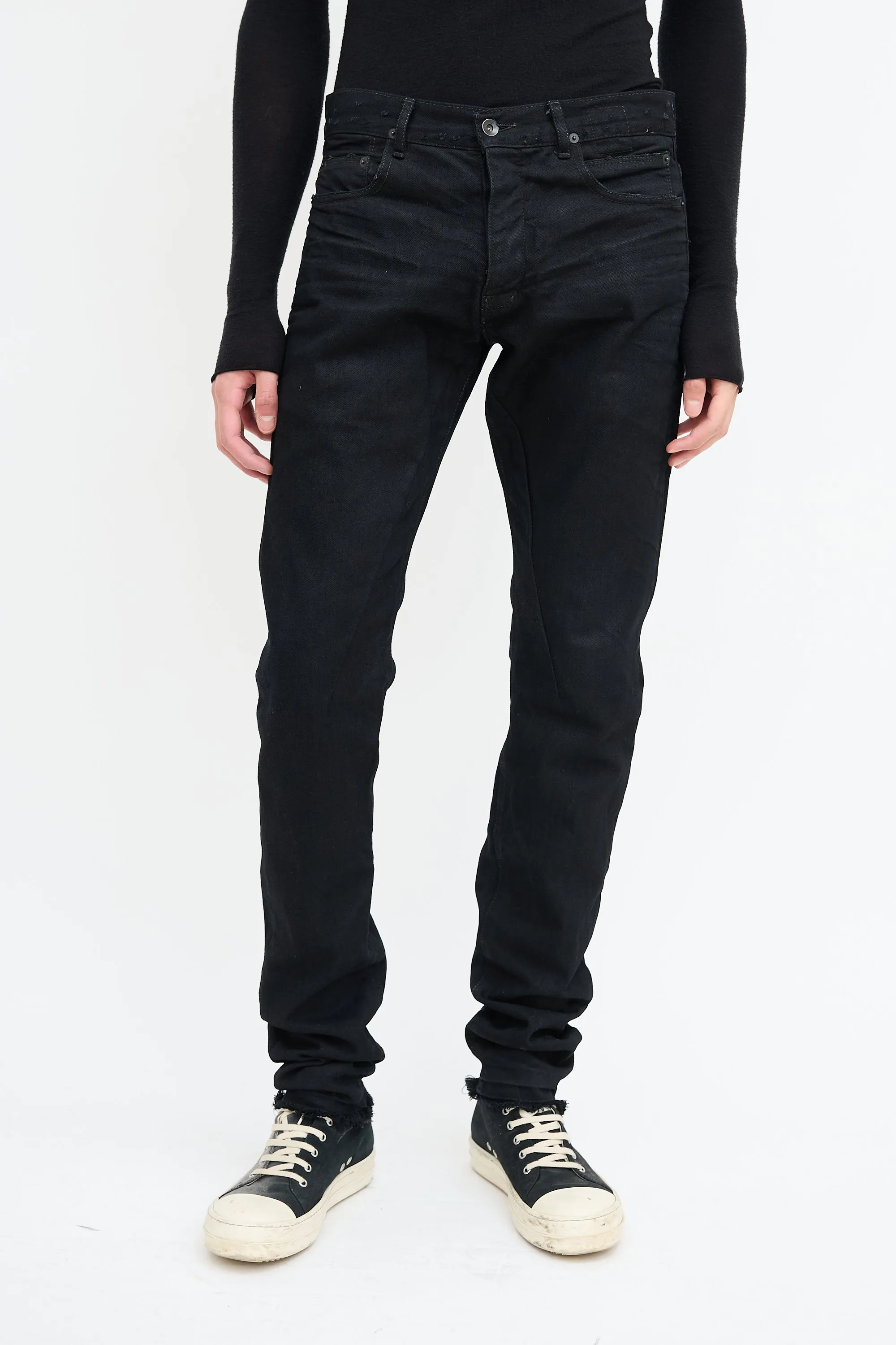 Black Distressed Slim Leg Jeans