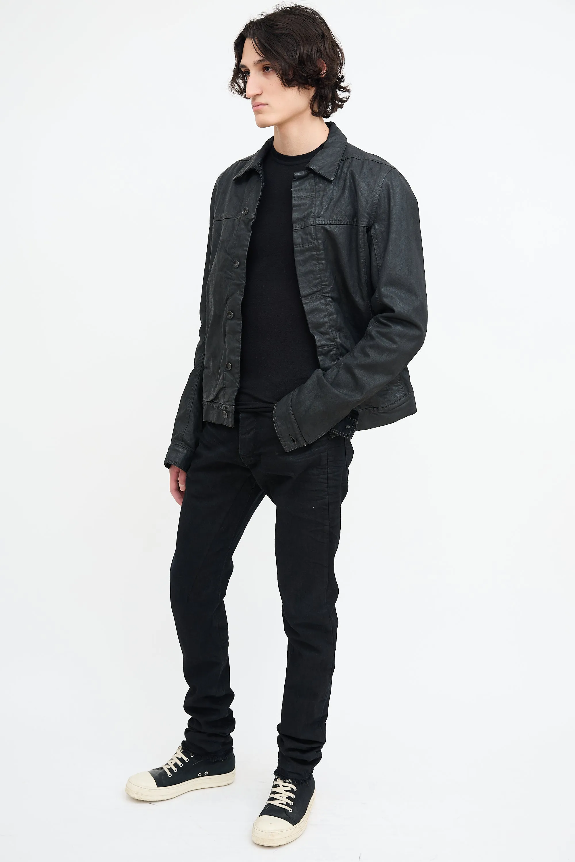 Black Distressed Slim Leg Jeans