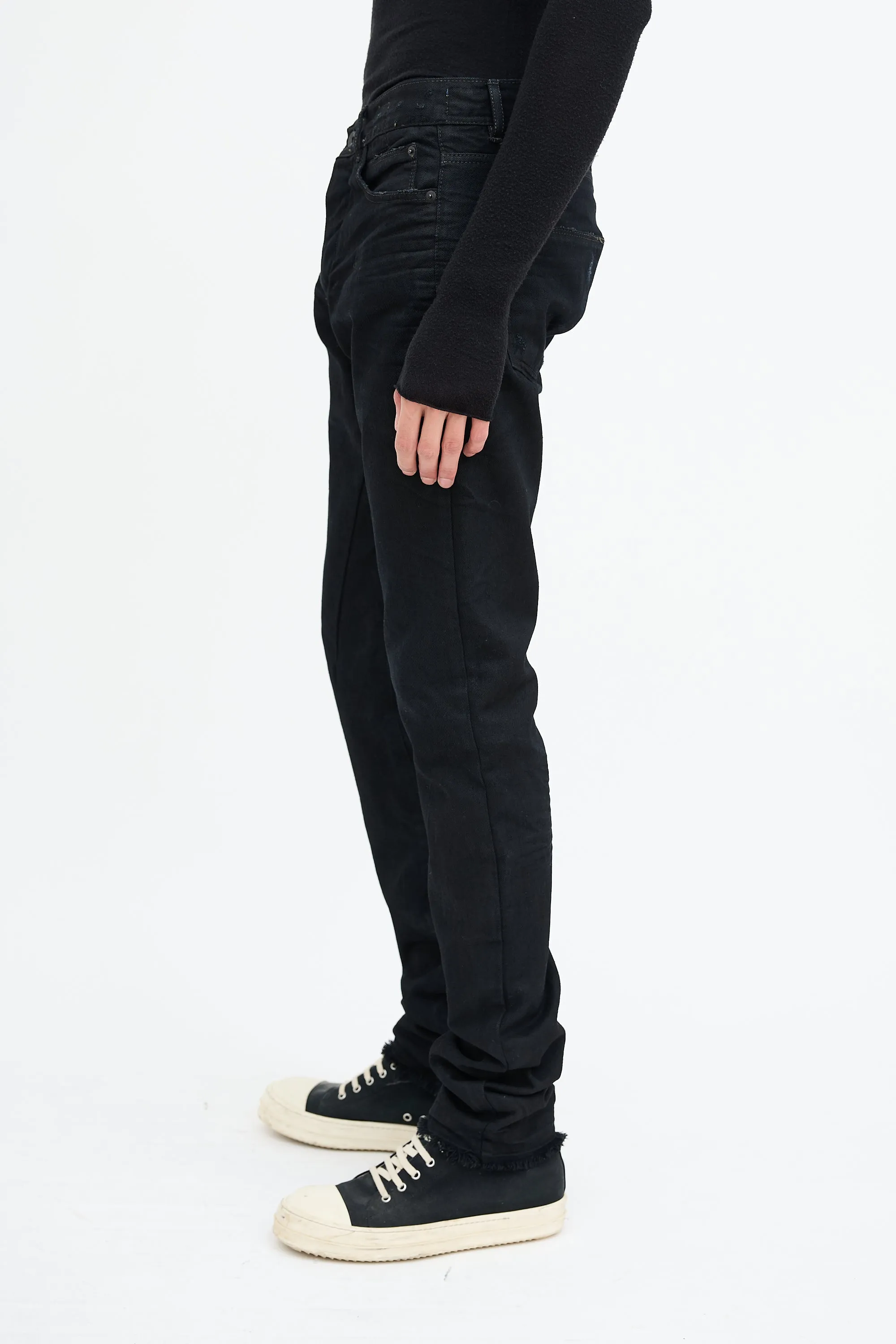 Black Distressed Slim Leg Jeans