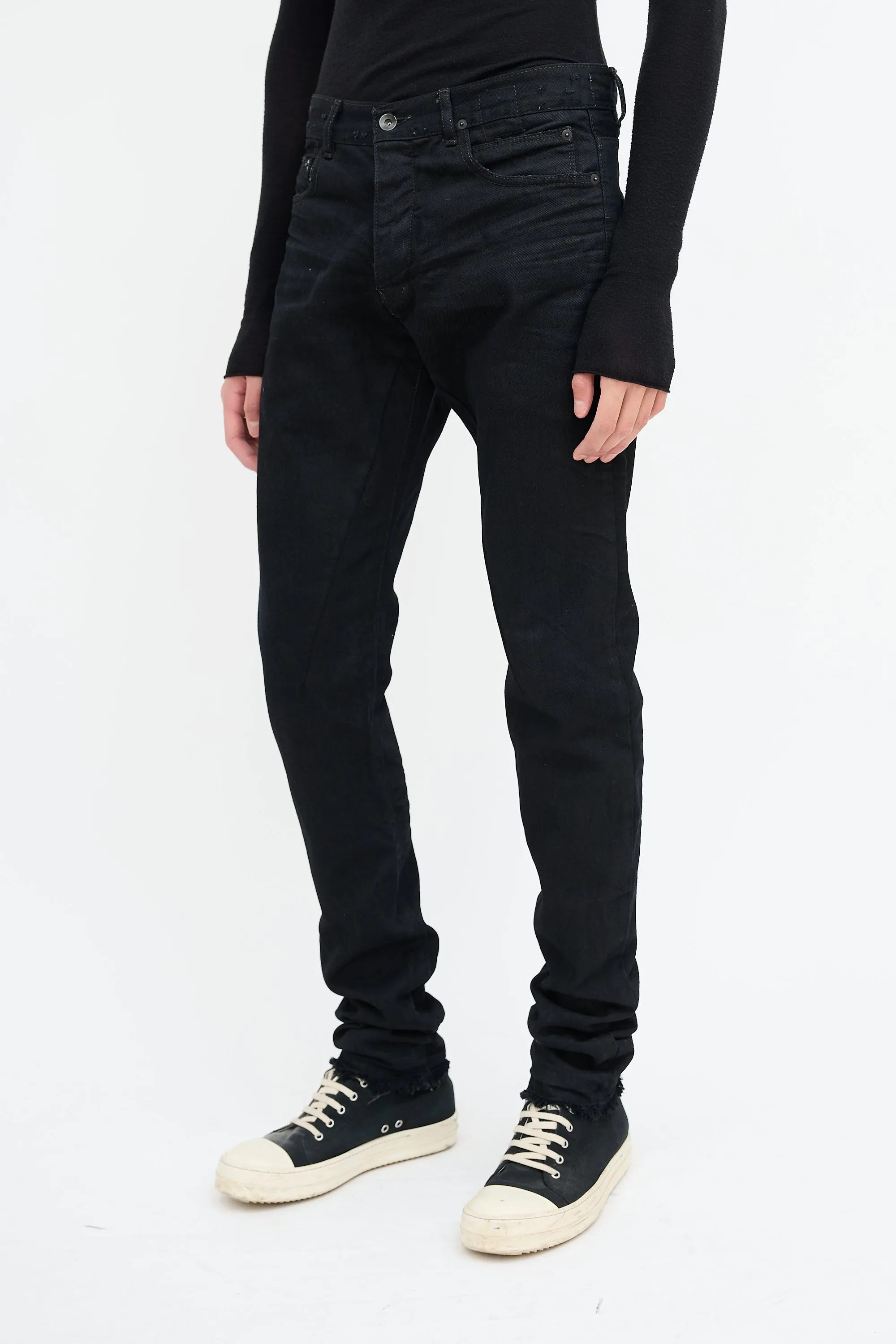 Black Distressed Slim Leg Jeans