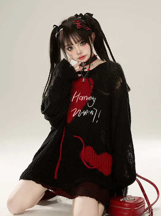 Black Knit Contrast Loose Sunscreen