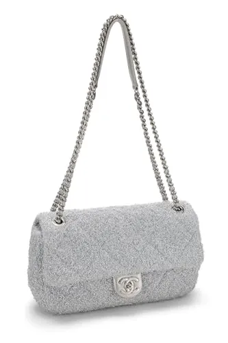 Chanel,  Silver Knit Pluto Glitter Classic Flap Medium, Silver