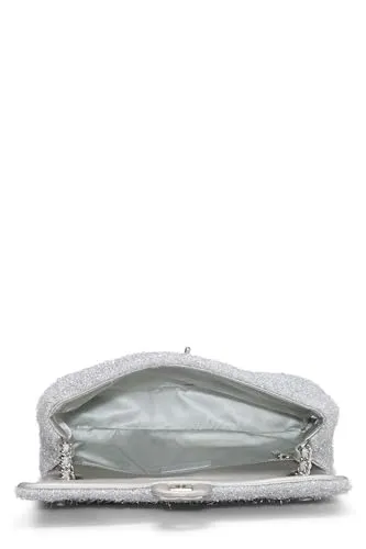 Chanel,  Silver Knit Pluto Glitter Classic Flap Medium, Silver