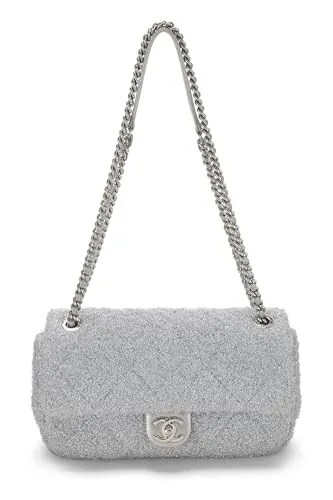 Chanel,  Silver Knit Pluto Glitter Classic Flap Medium, Silver