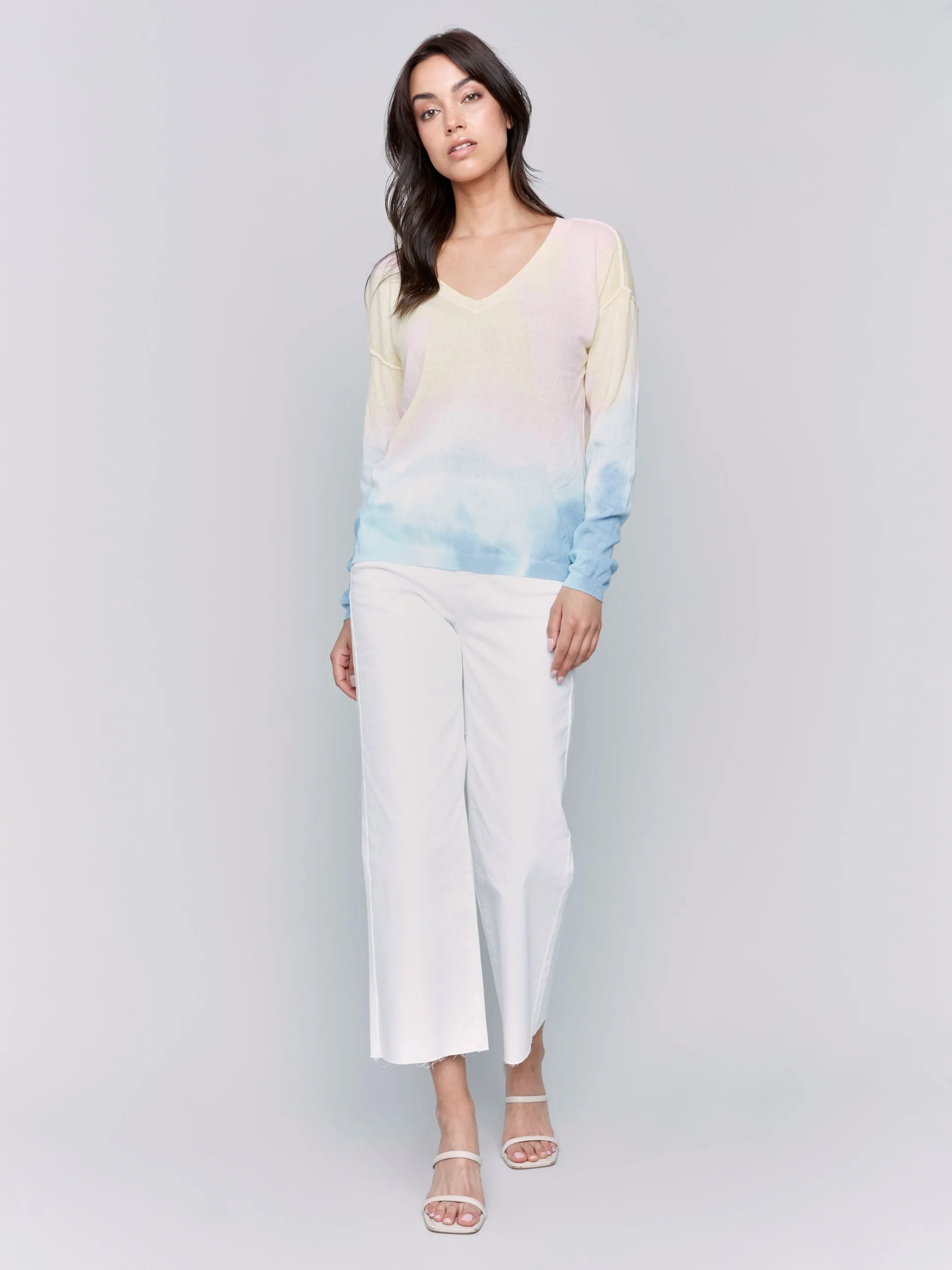 Charlie B V-Neck Sweater with Long Sleeves  C2802-241C  Tie Dye