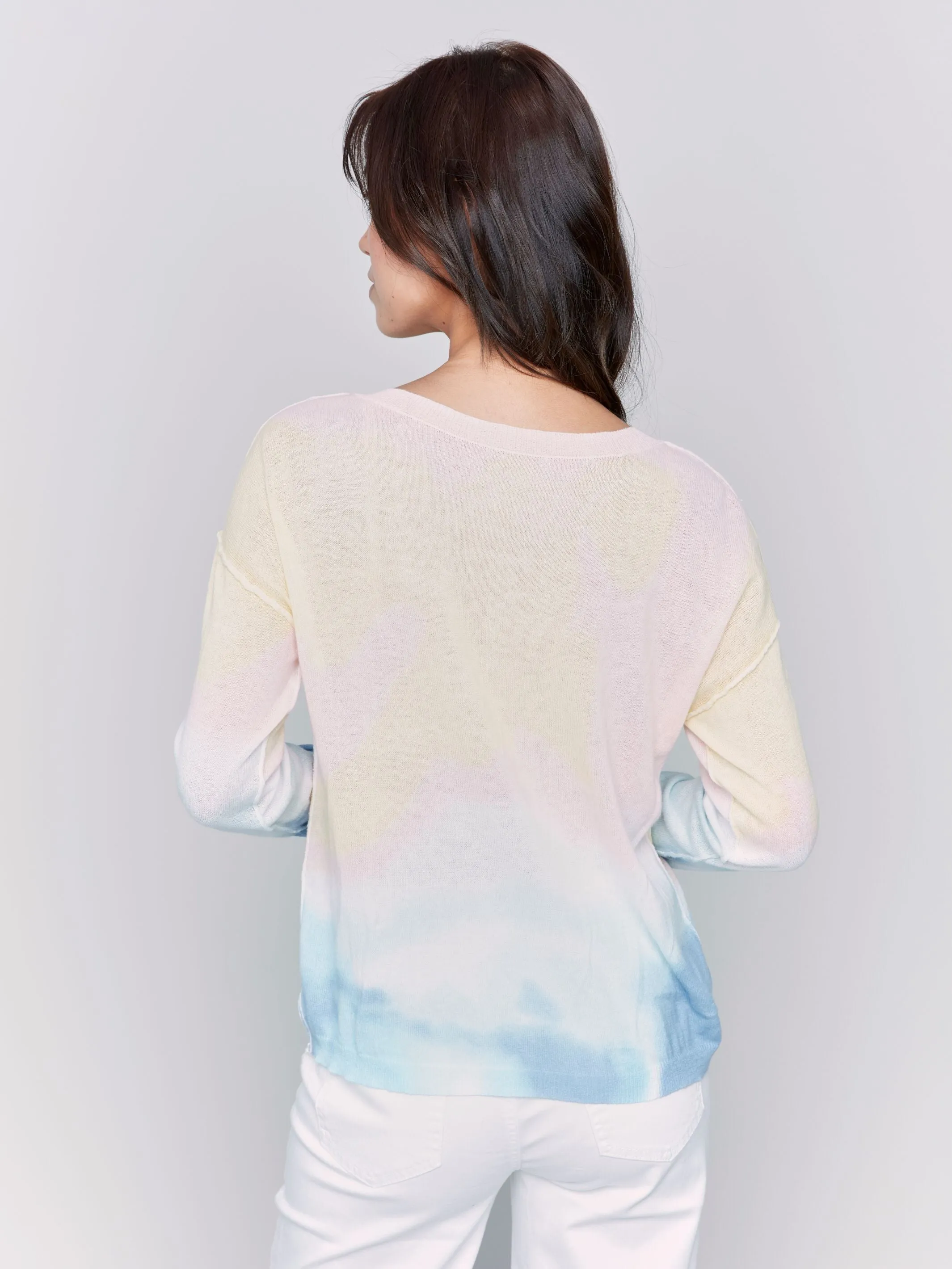Charlie B V-Neck Sweater with Long Sleeves  C2802-241C  Tie Dye