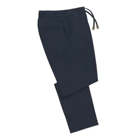 Cotton-Silk Blend Trousers in Blue