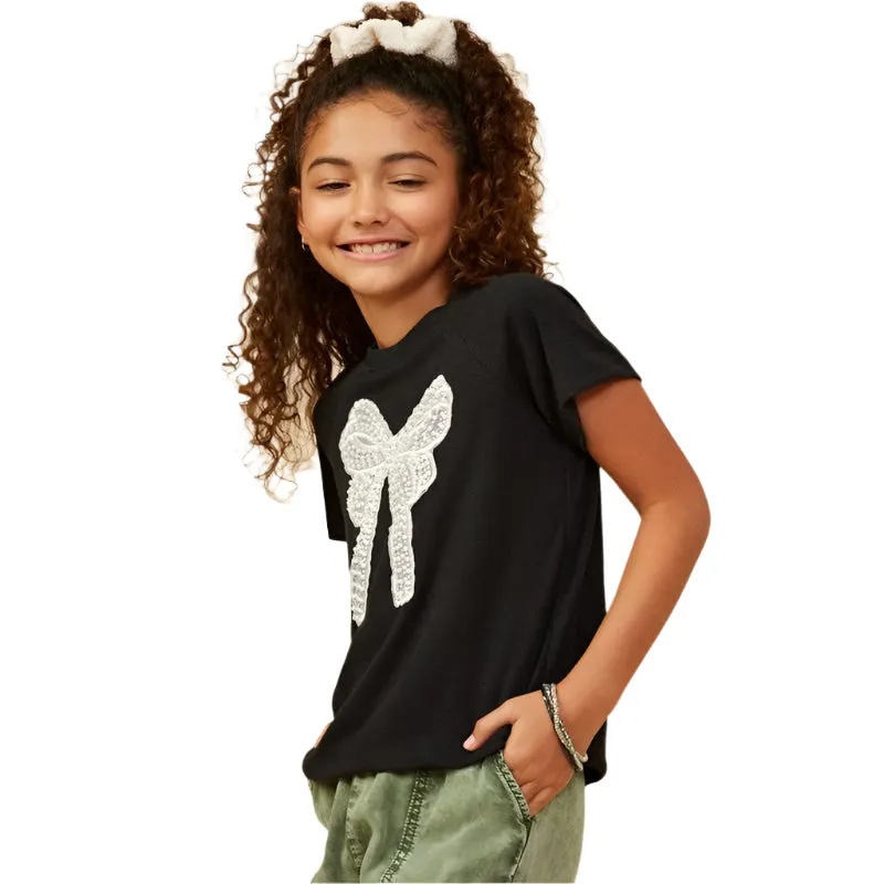 Girl's Hayden Pearl Ribbon Patch Knit T-shirt GY8434