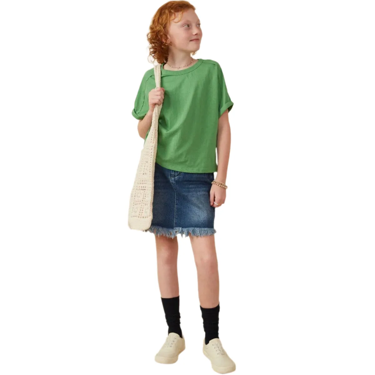 Girls Hayden Raw Edge Detail Triblend Knit Dolman Tee GY6782