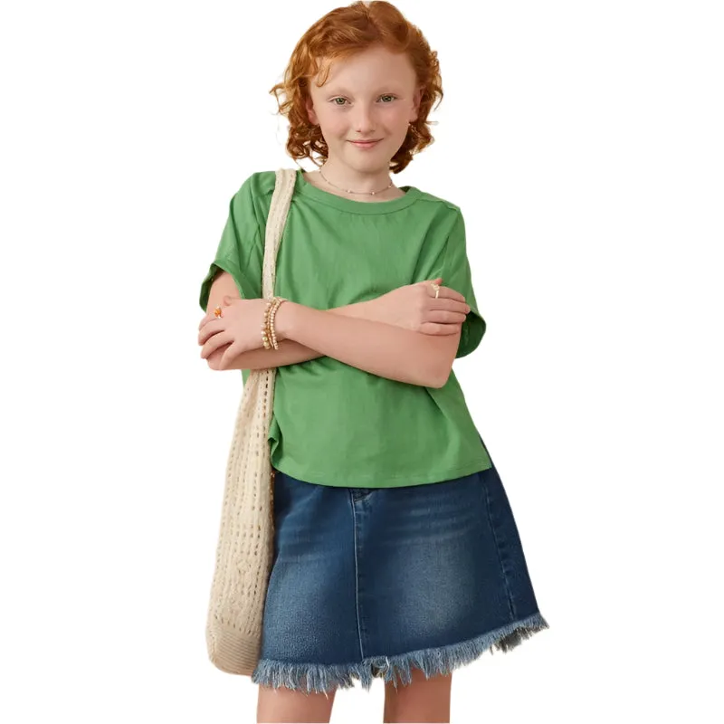 Girls Hayden Raw Edge Detail Triblend Knit Dolman Tee GY6782