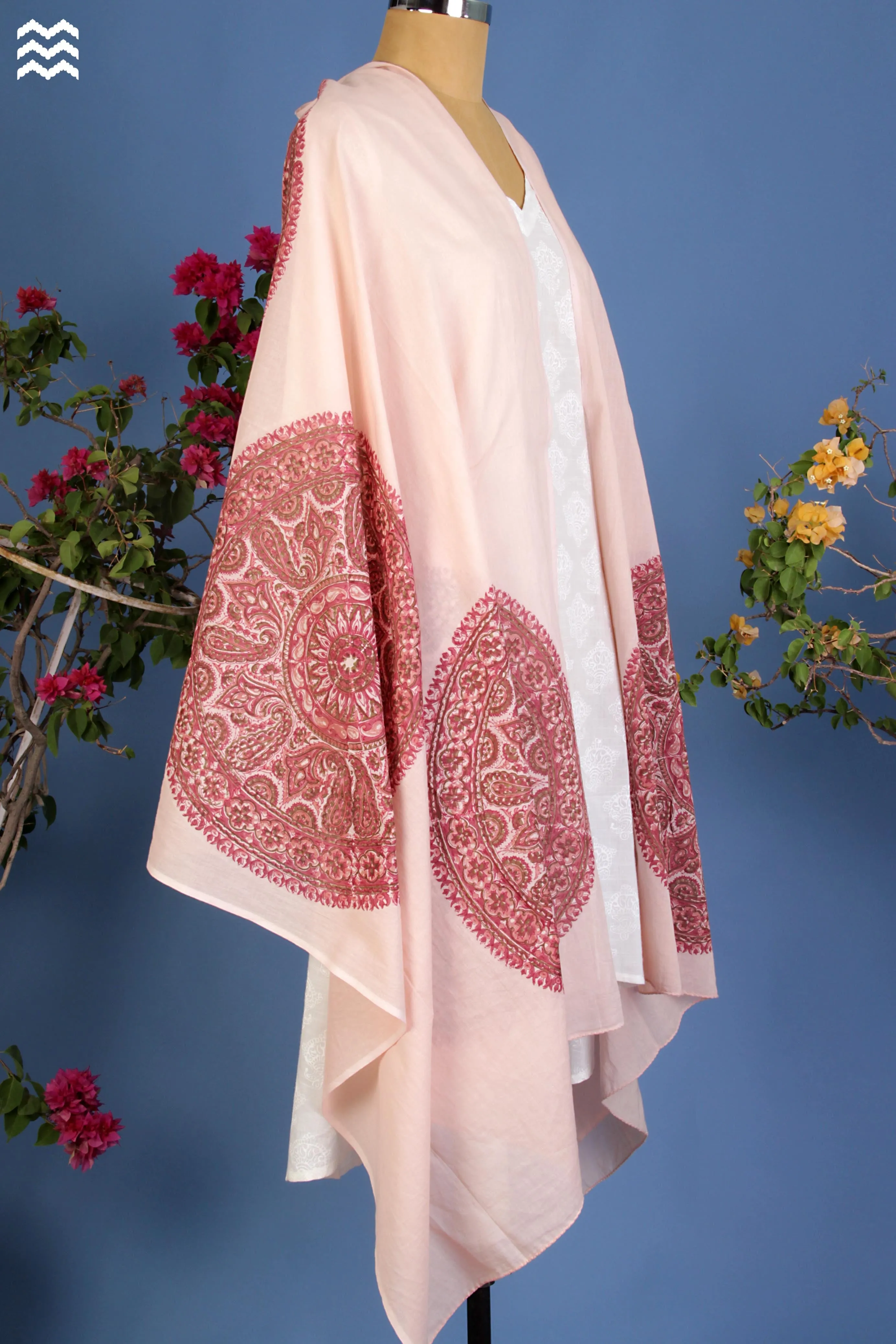 Mul Mul Cotton Wrap in Large Round Pink Block Print