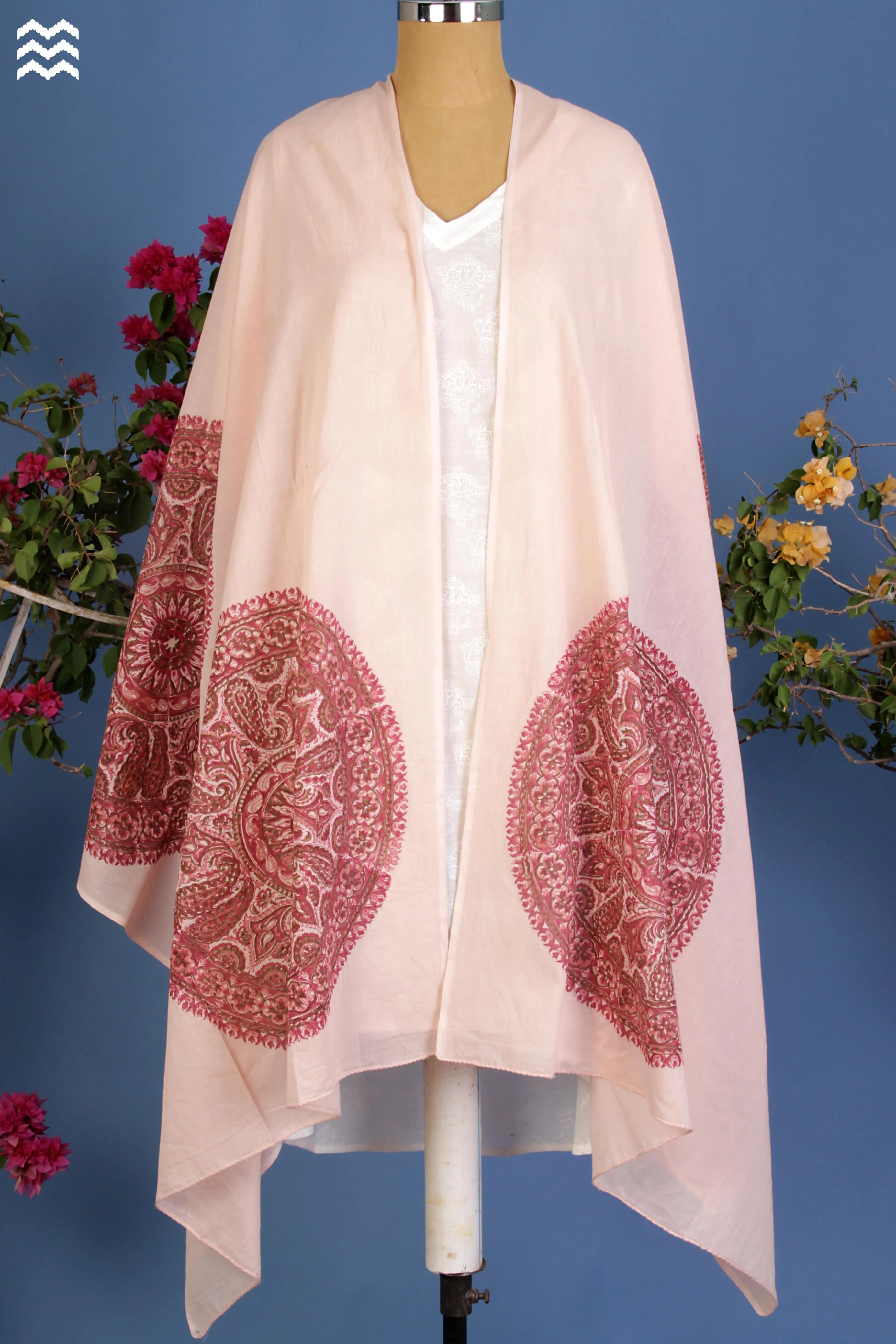 Mul Mul Cotton Wrap in Large Round Pink Block Print