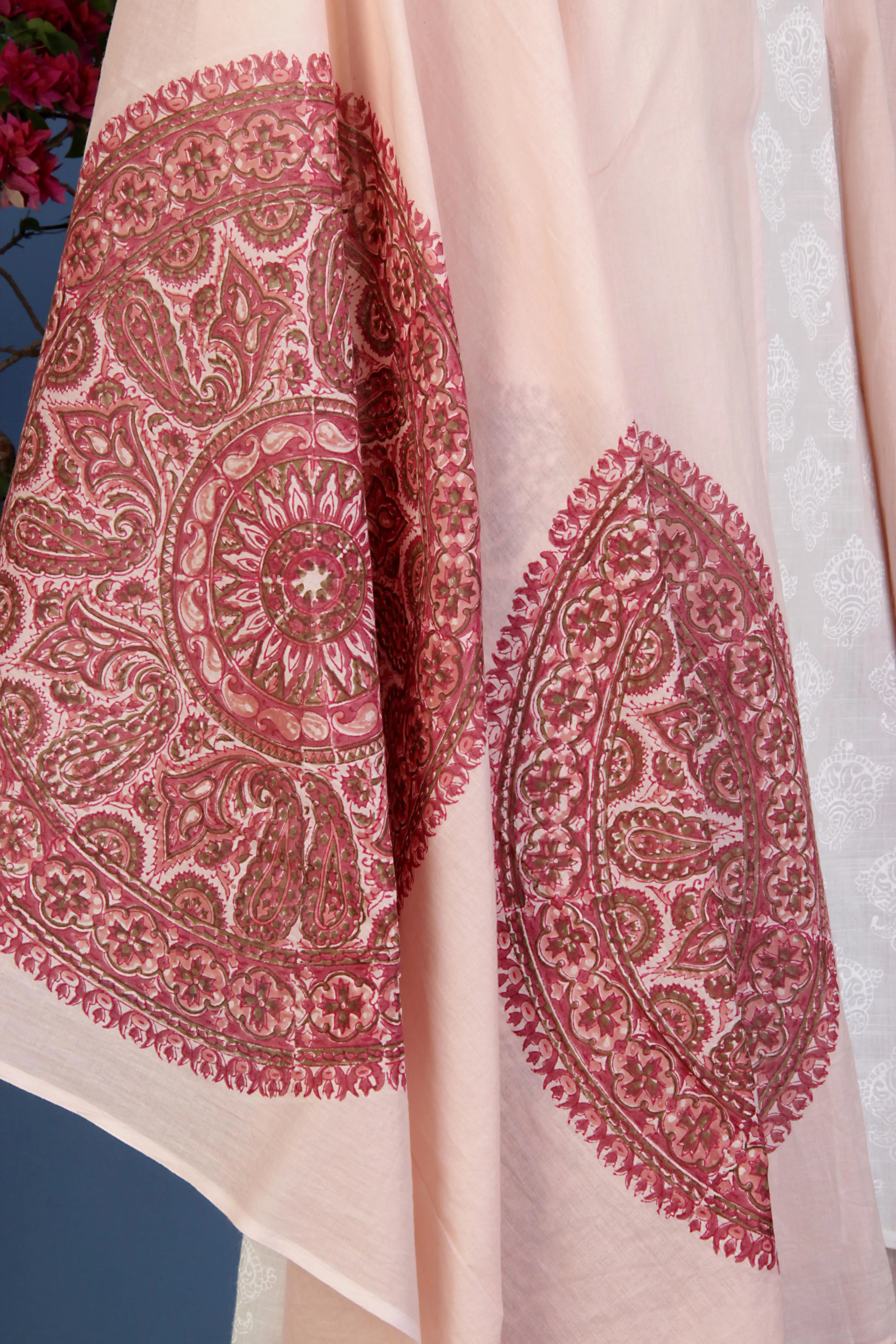 Mul Mul Cotton Wrap in Large Round Pink Block Print