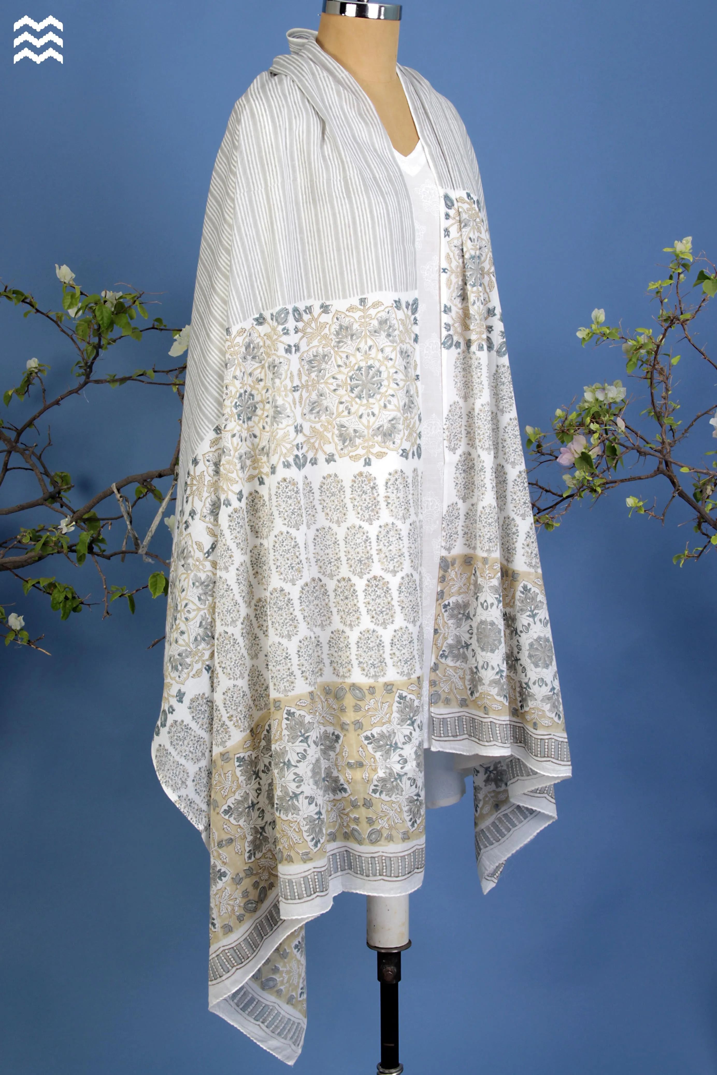 Mul Mul Wrap in Assorted Sand & Grey Block Prints