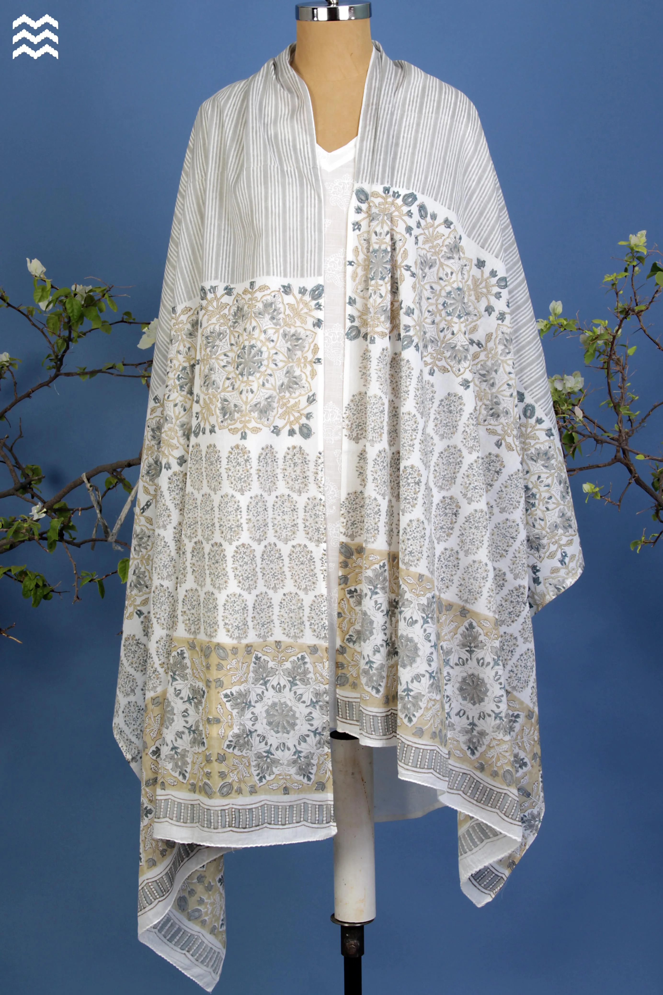 Mul Mul Wrap in Assorted Sand & Grey Block Prints