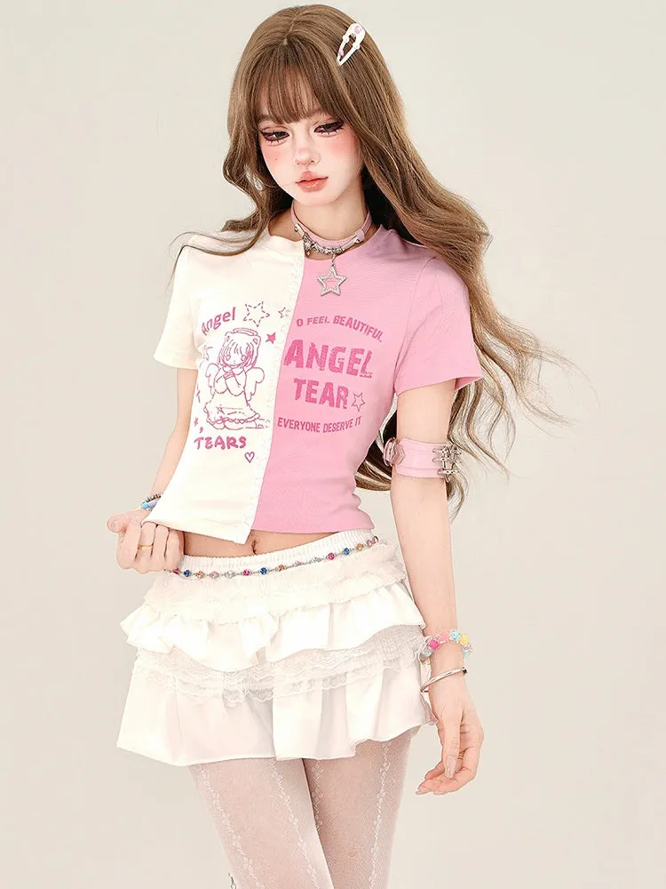Pink/Grey Angel Girl Colorblock Crop Top