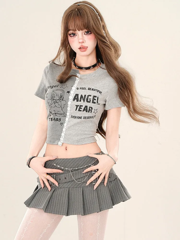 Pink/Grey Angel Girl Colorblock Crop Top