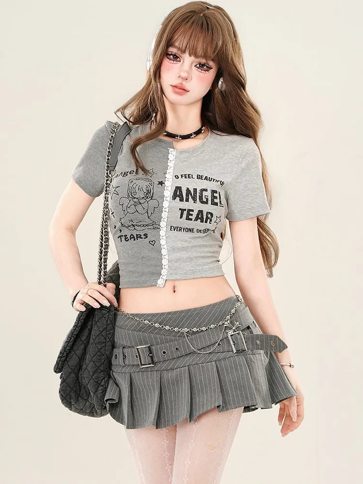 Pink/Grey Angel Girl Colorblock Crop Top