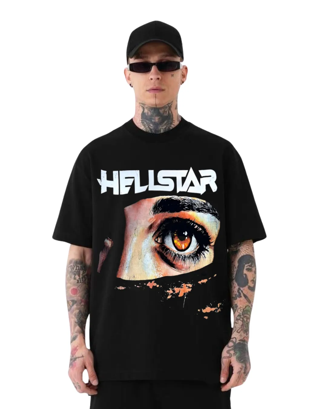 "Hellstar Fiery Eye"Unisex Exclusive Oversized Tee - Black