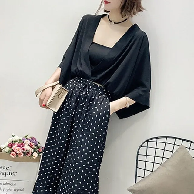 Vintage Chiffon Deep V-Neck Blouse