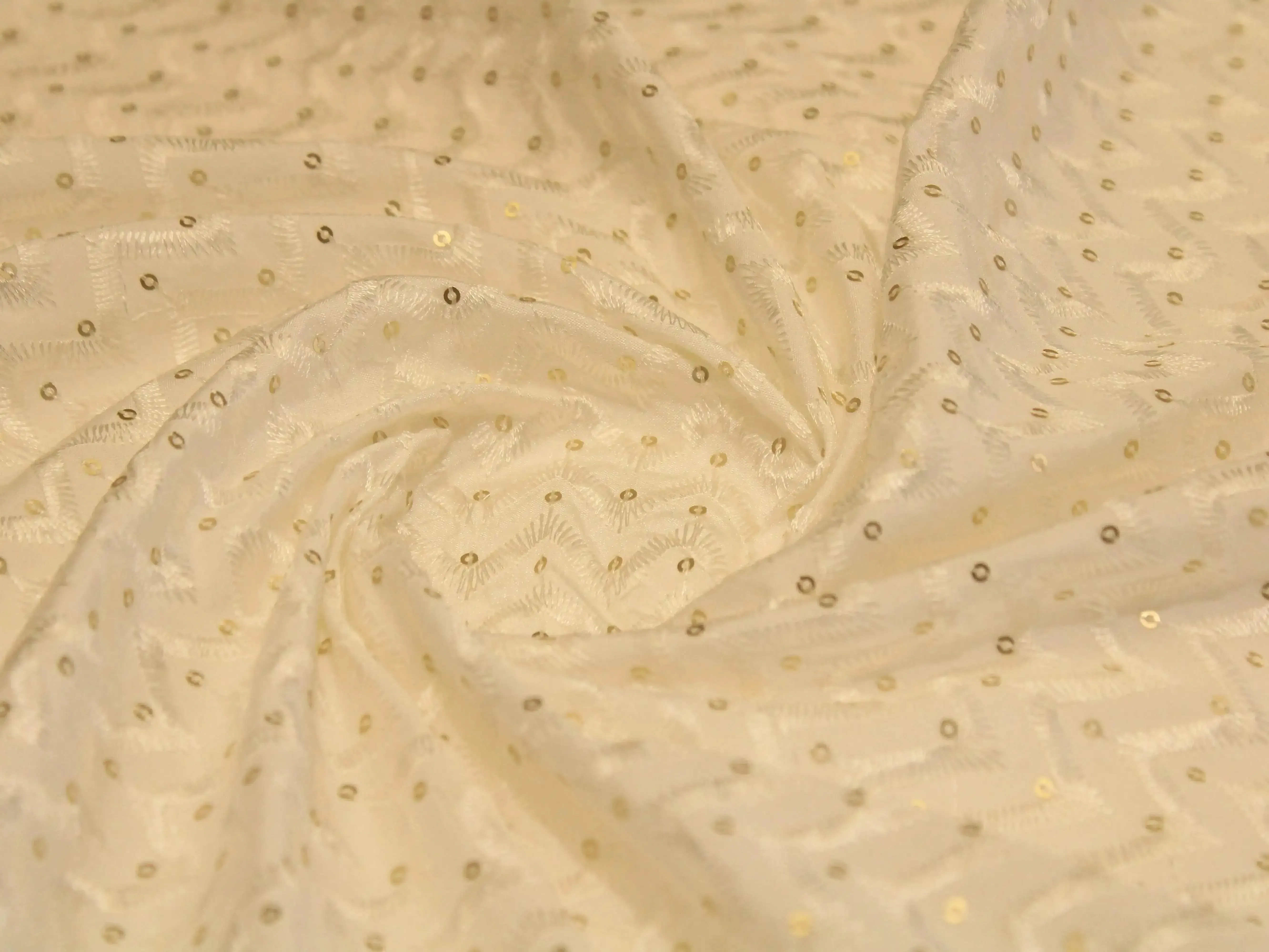 White Non Dyeable Roman Silk Lucknowi  Fabric