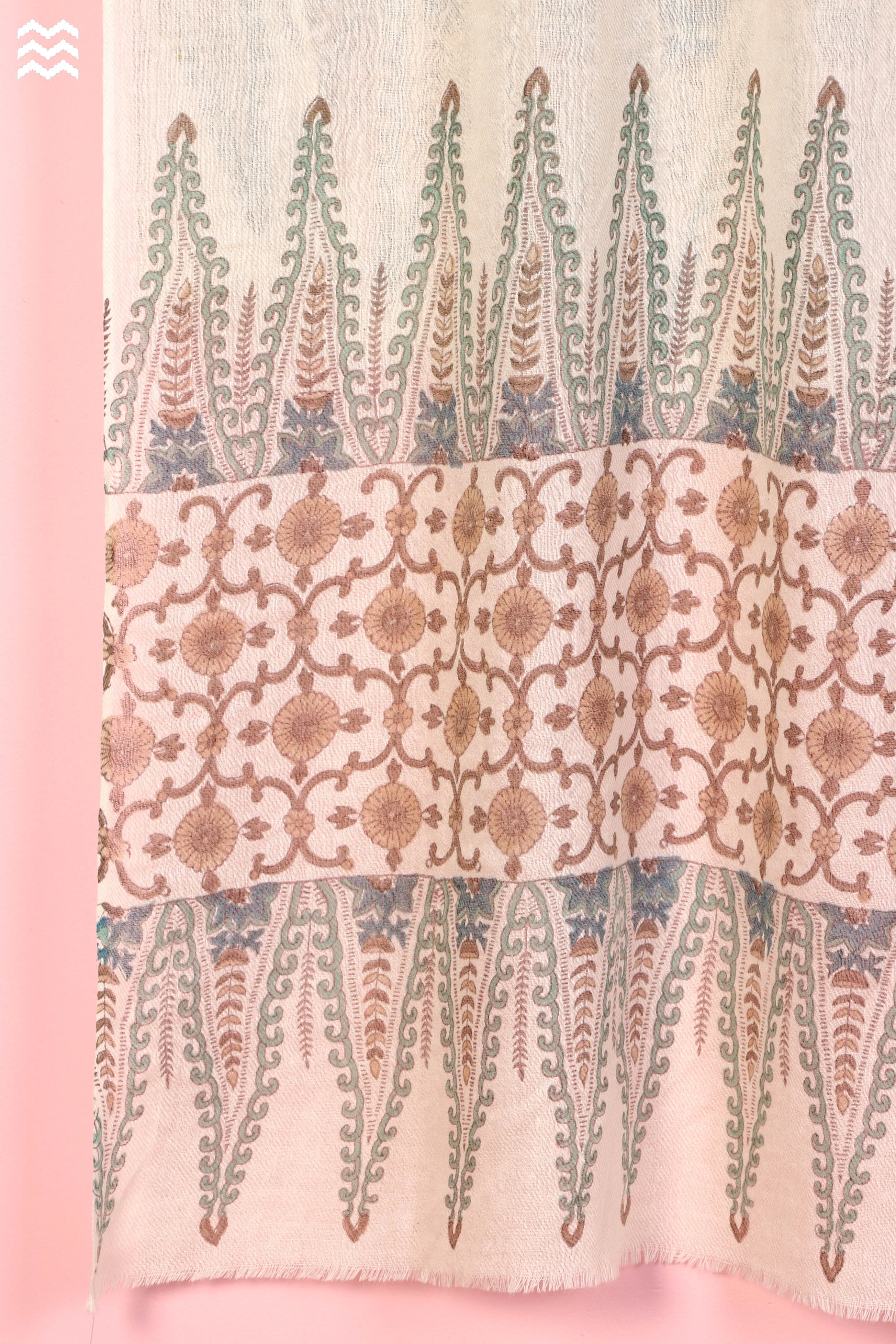 Wool Stole In Floral Block Print
