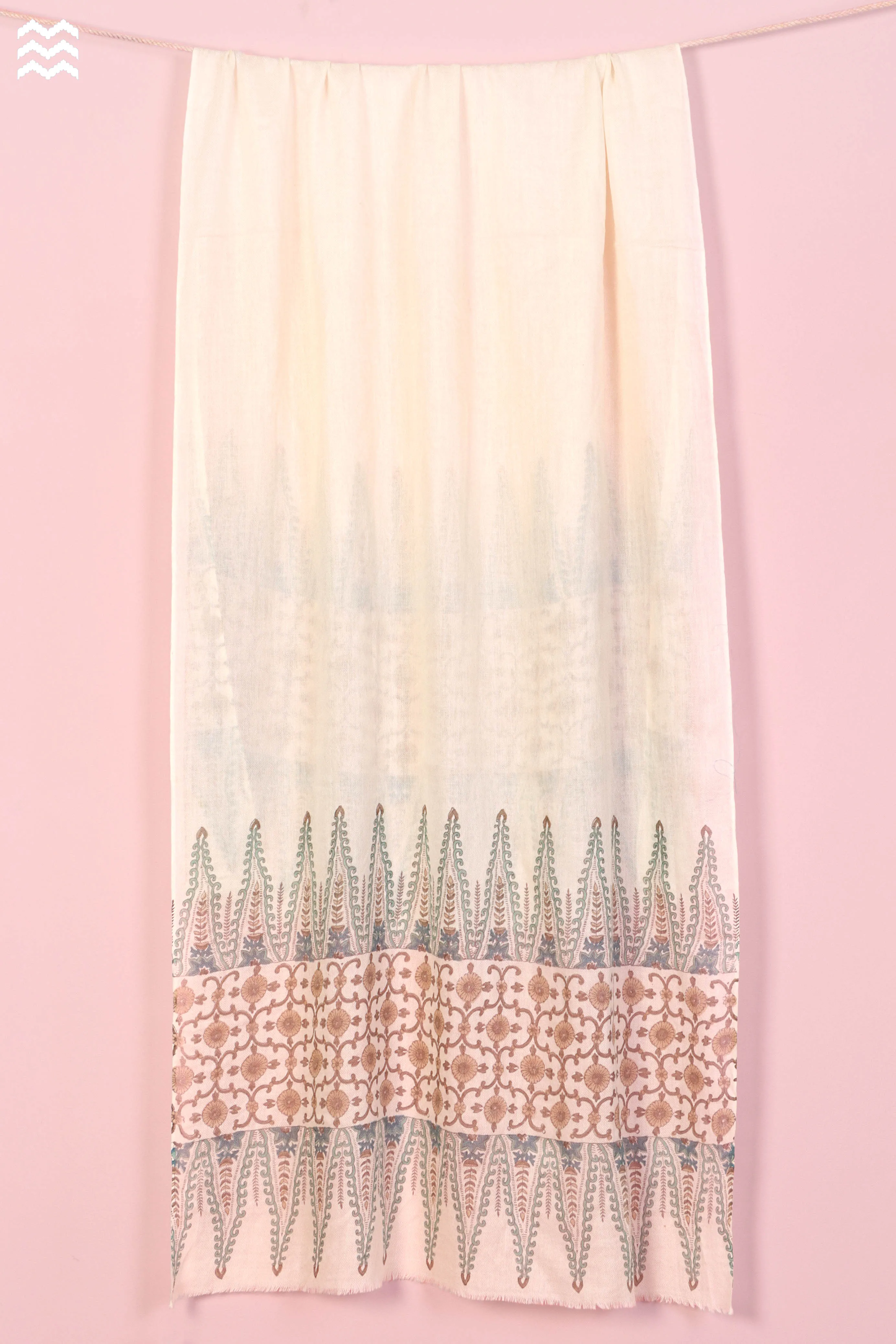 Wool Stole In Floral Block Print